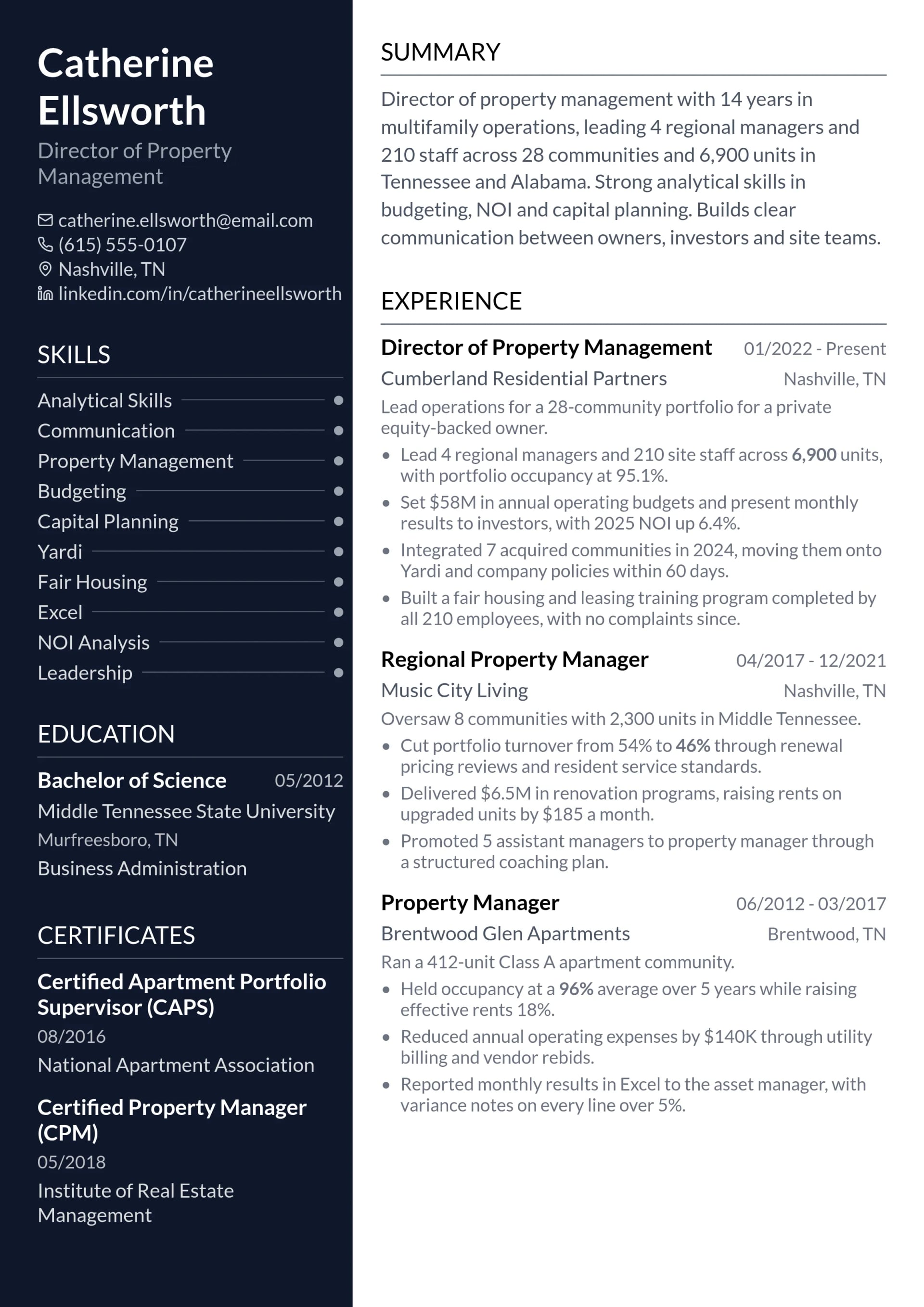 Director of Property Management resume example