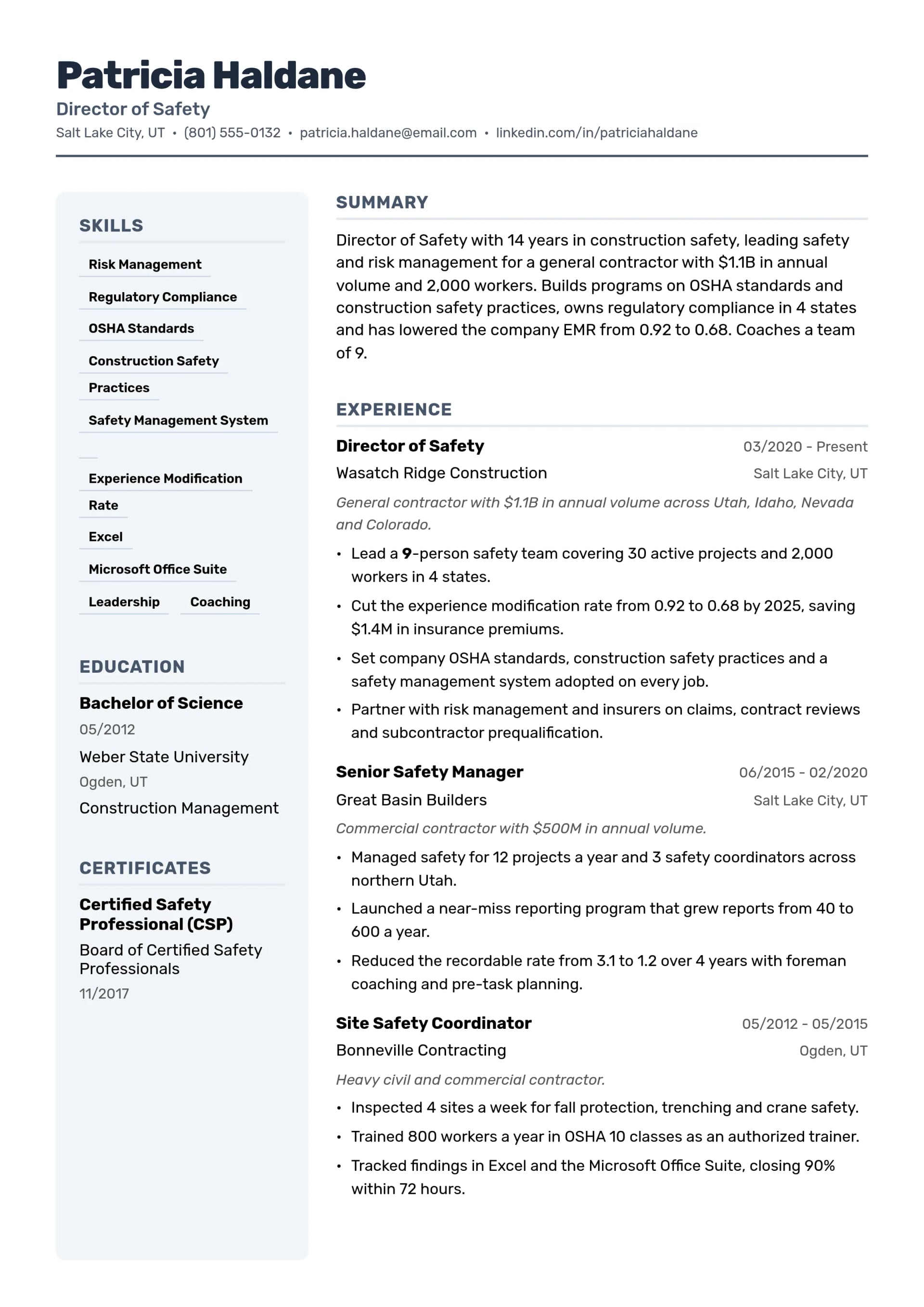 Director of Safety resume example