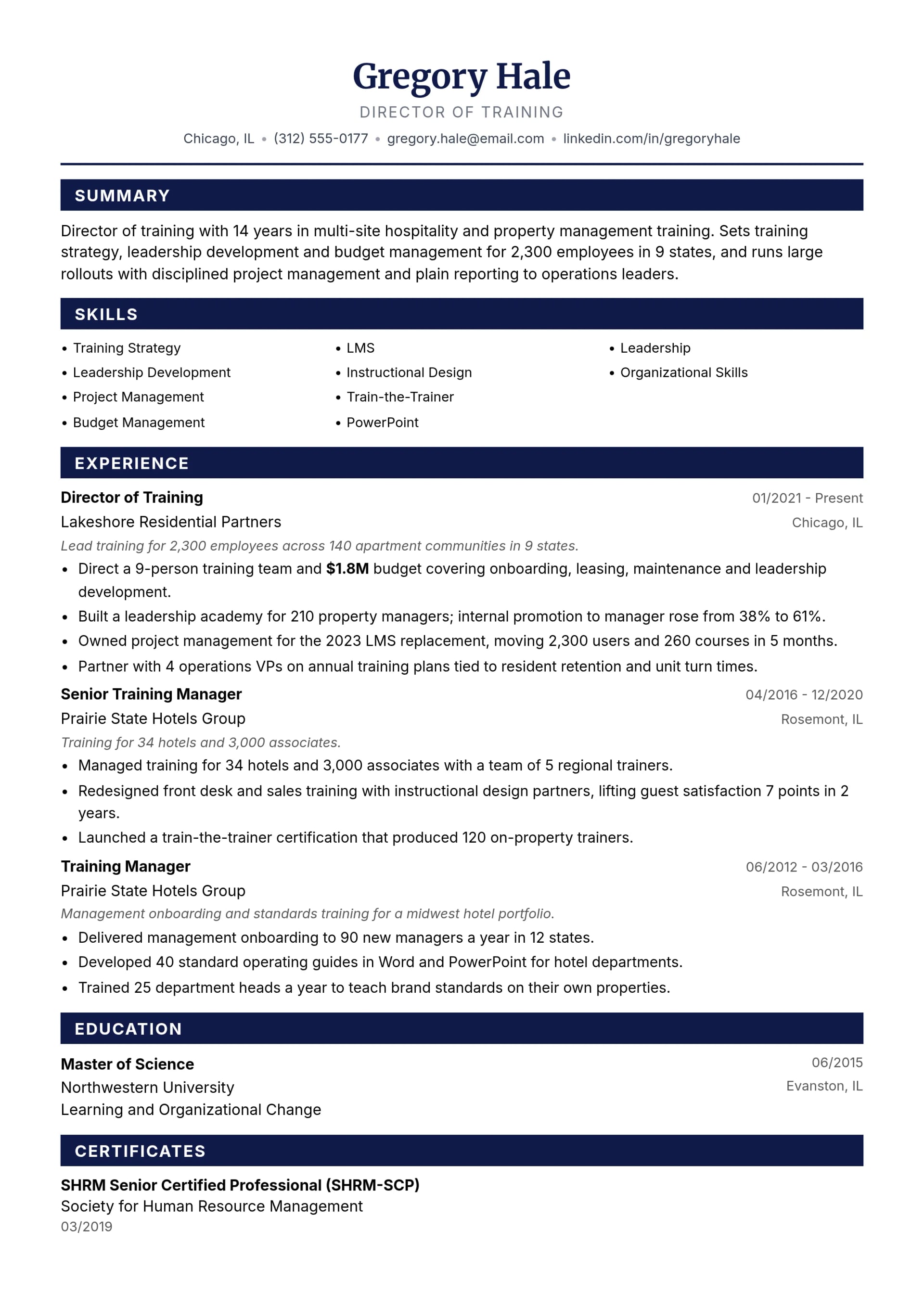 Director of Training resume example