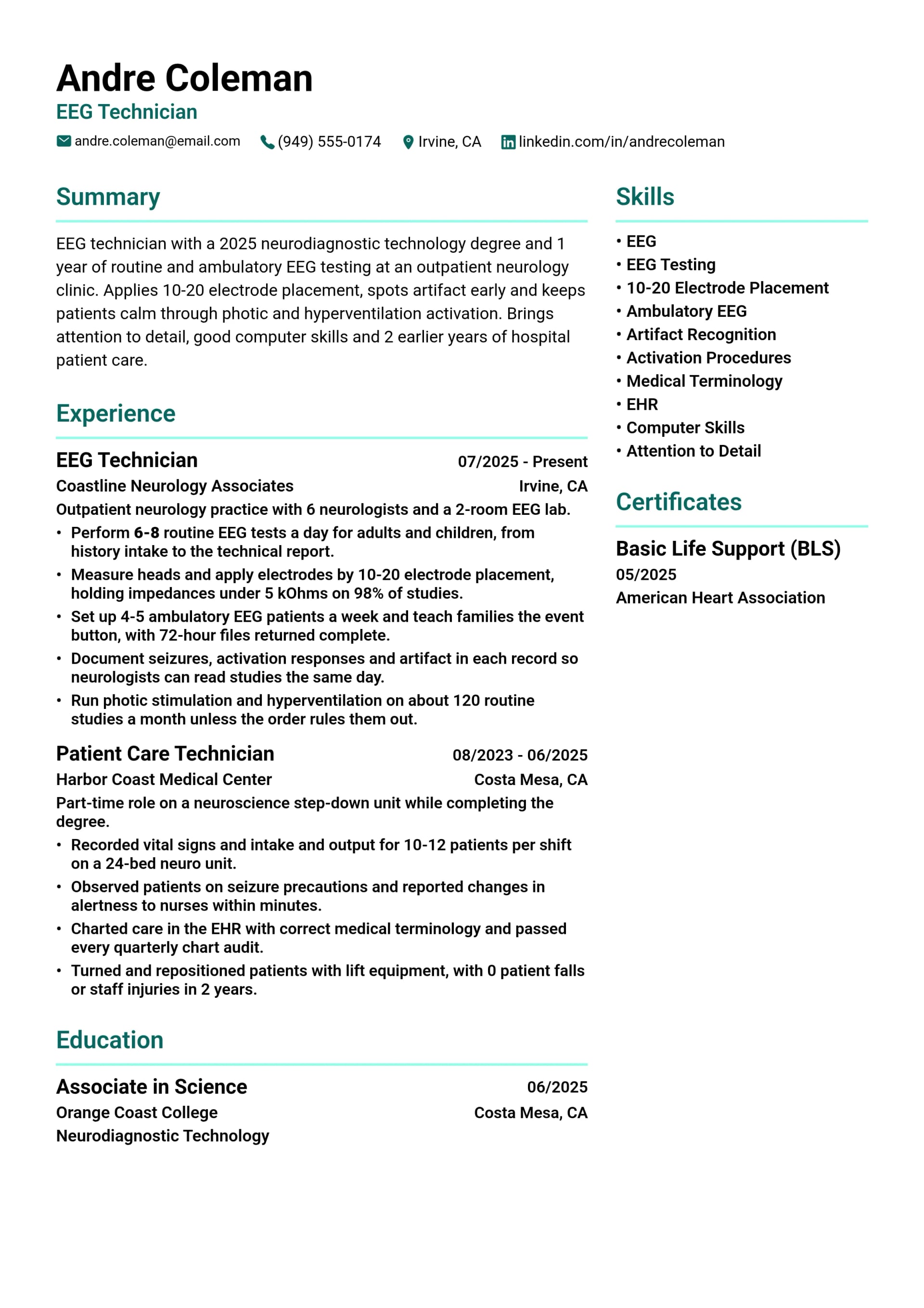 EEG Technician resume example