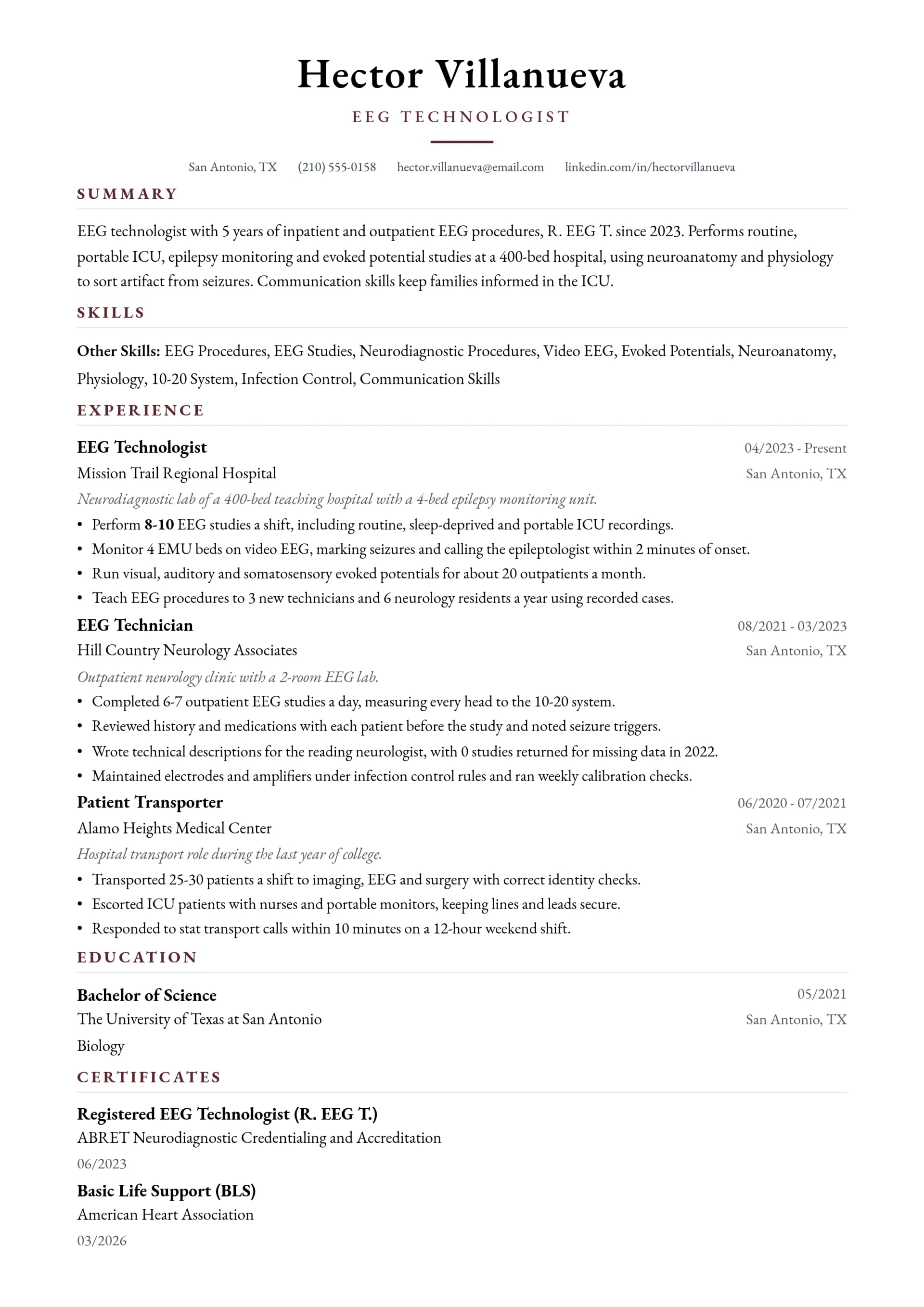 EEG Technologist resume example