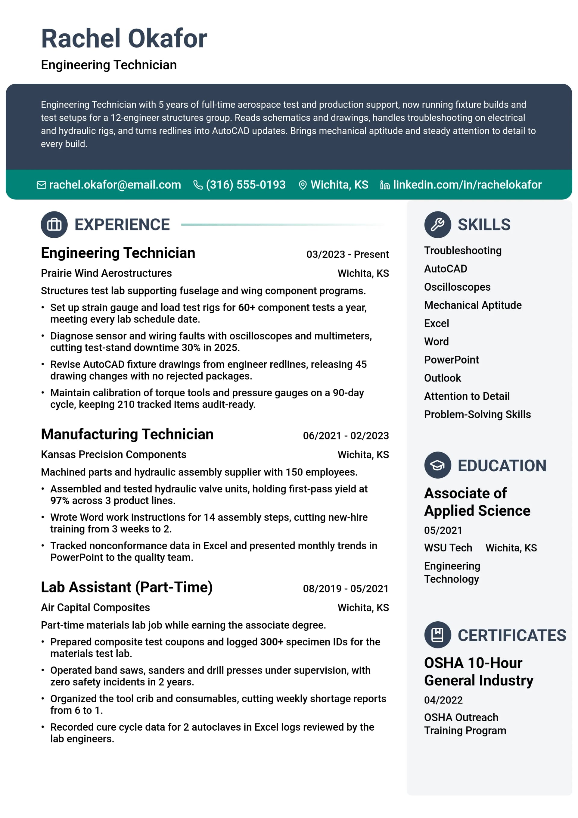 Engineering Technician resume example