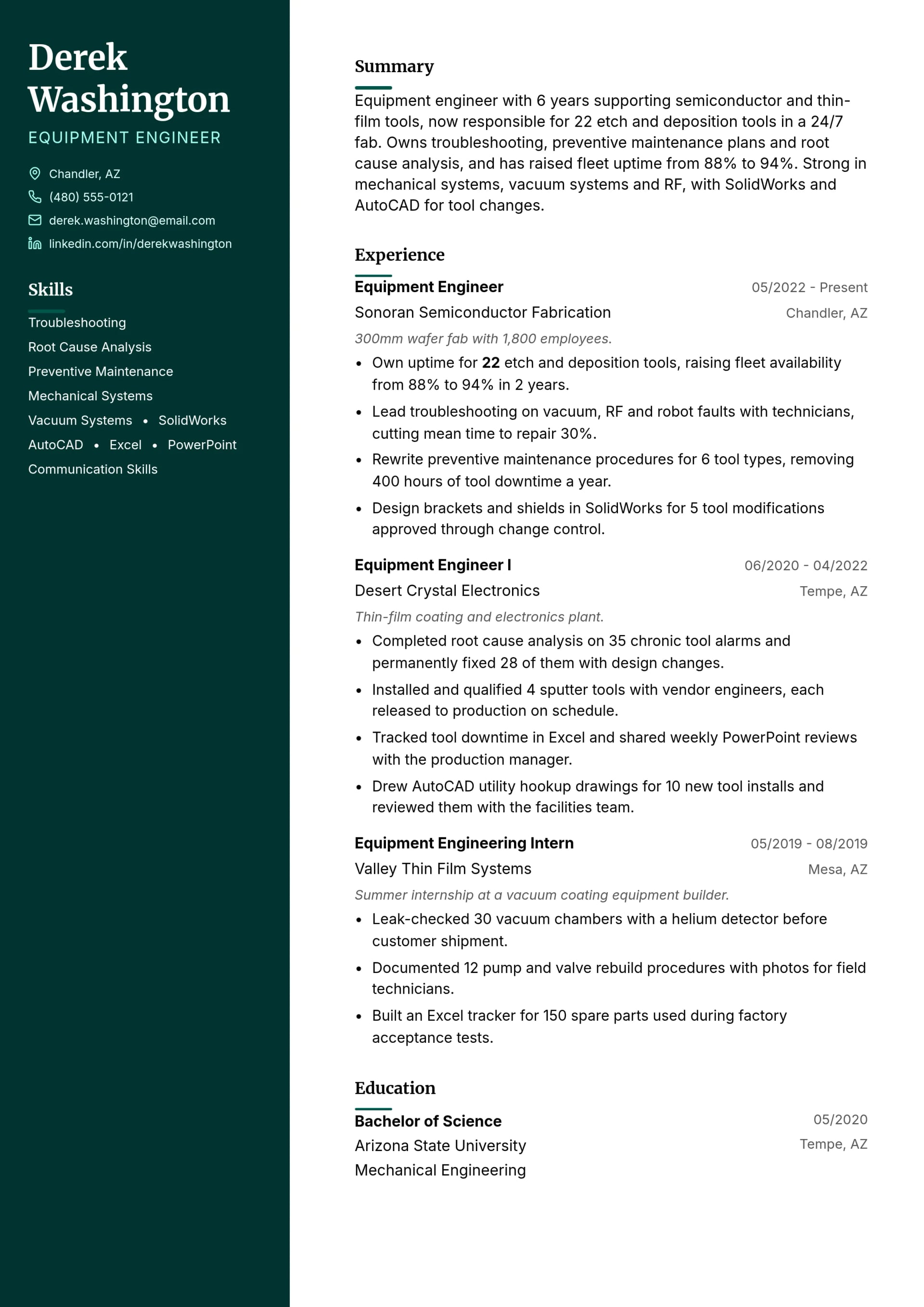 Equipment Engineer resume example