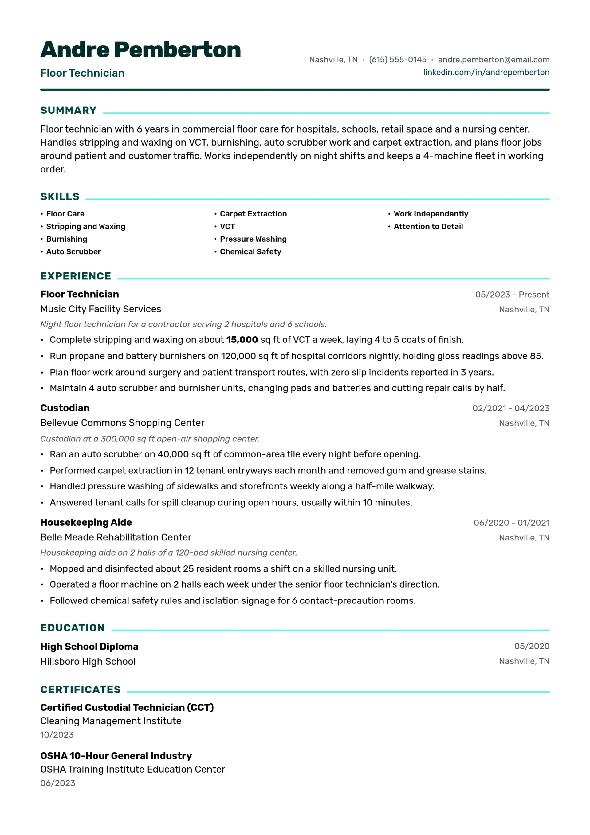 Floor Technician resume example