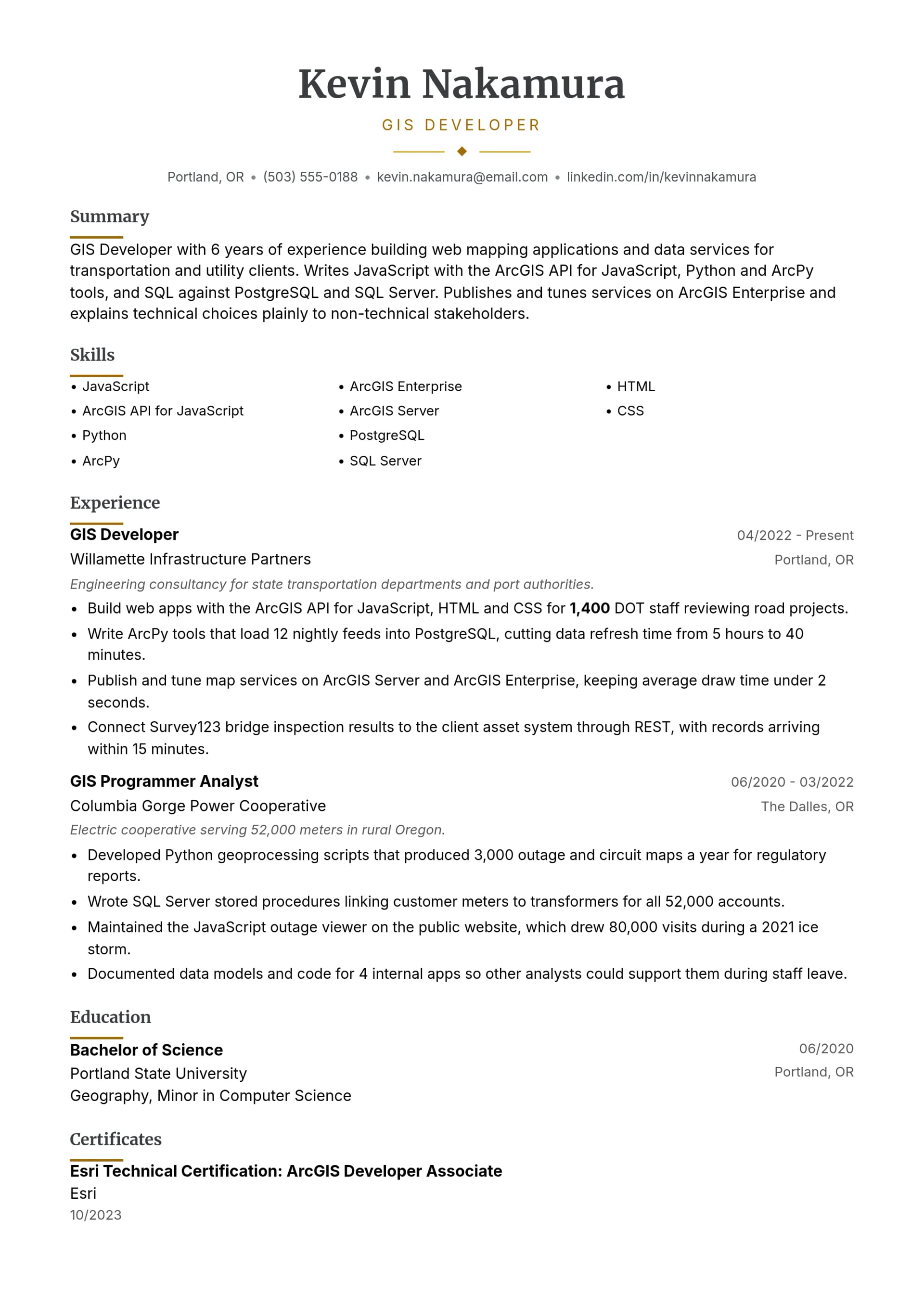 GIS Developer resume example