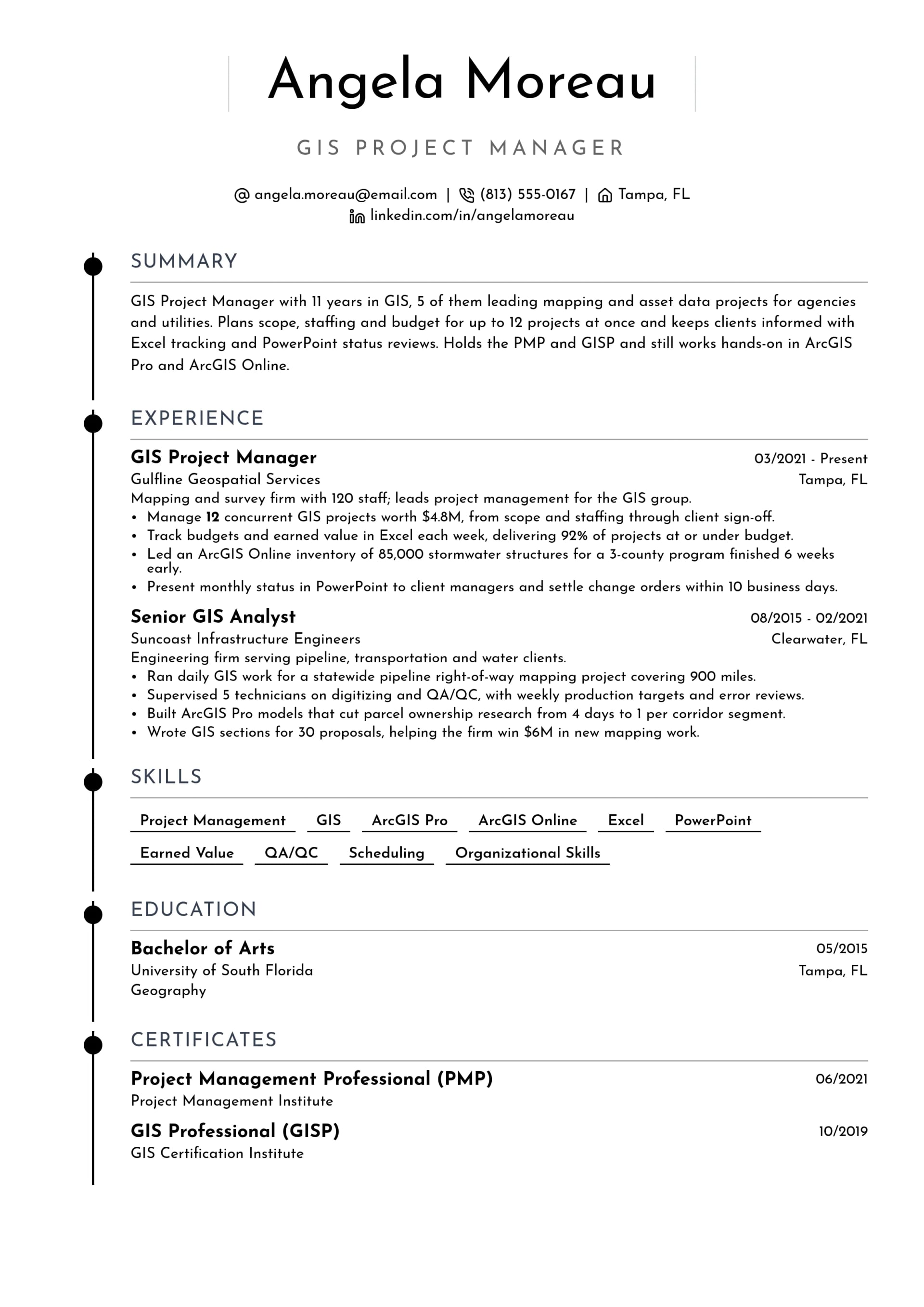 GIS Project Manager resume example