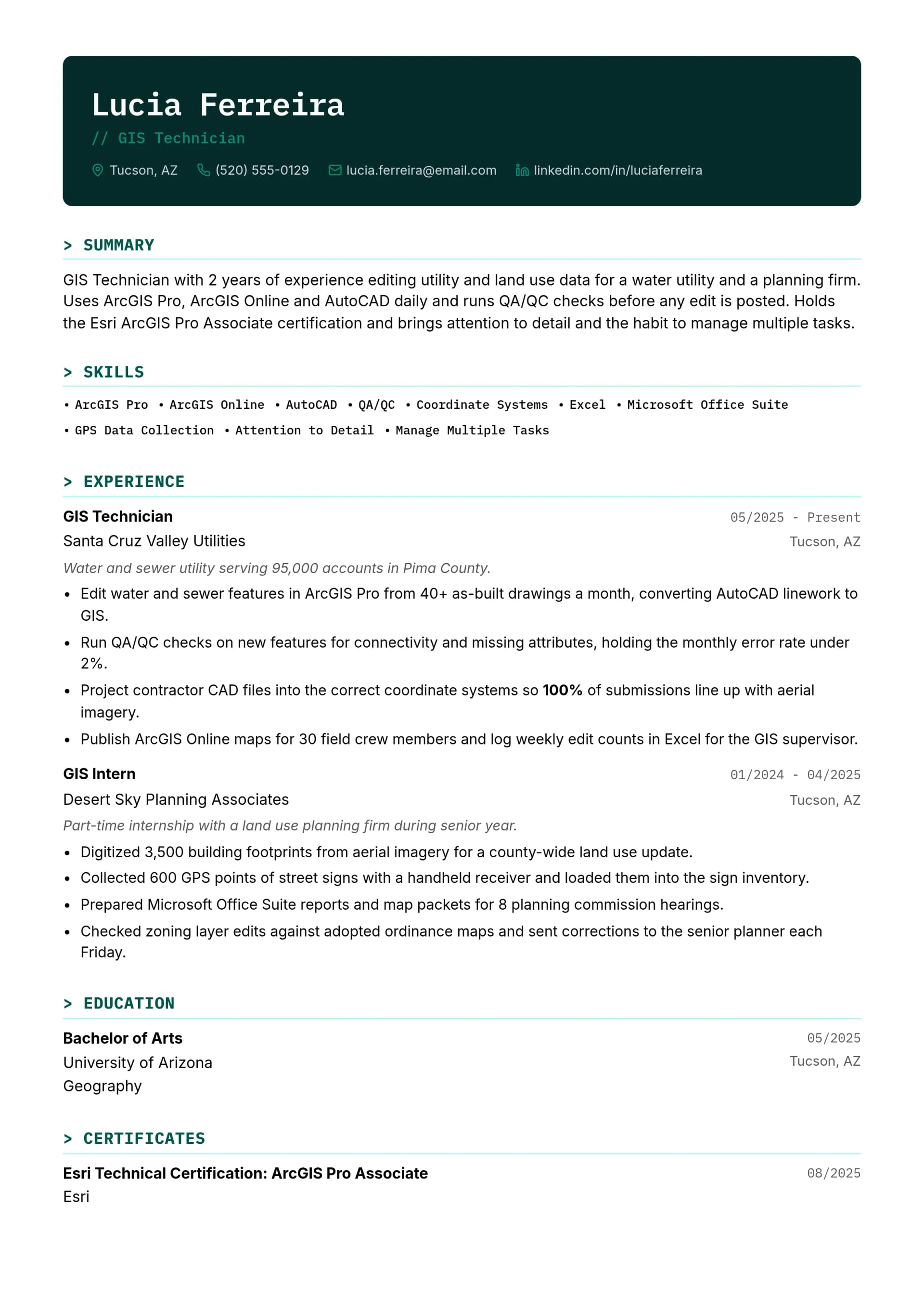 GIS Technician resume example