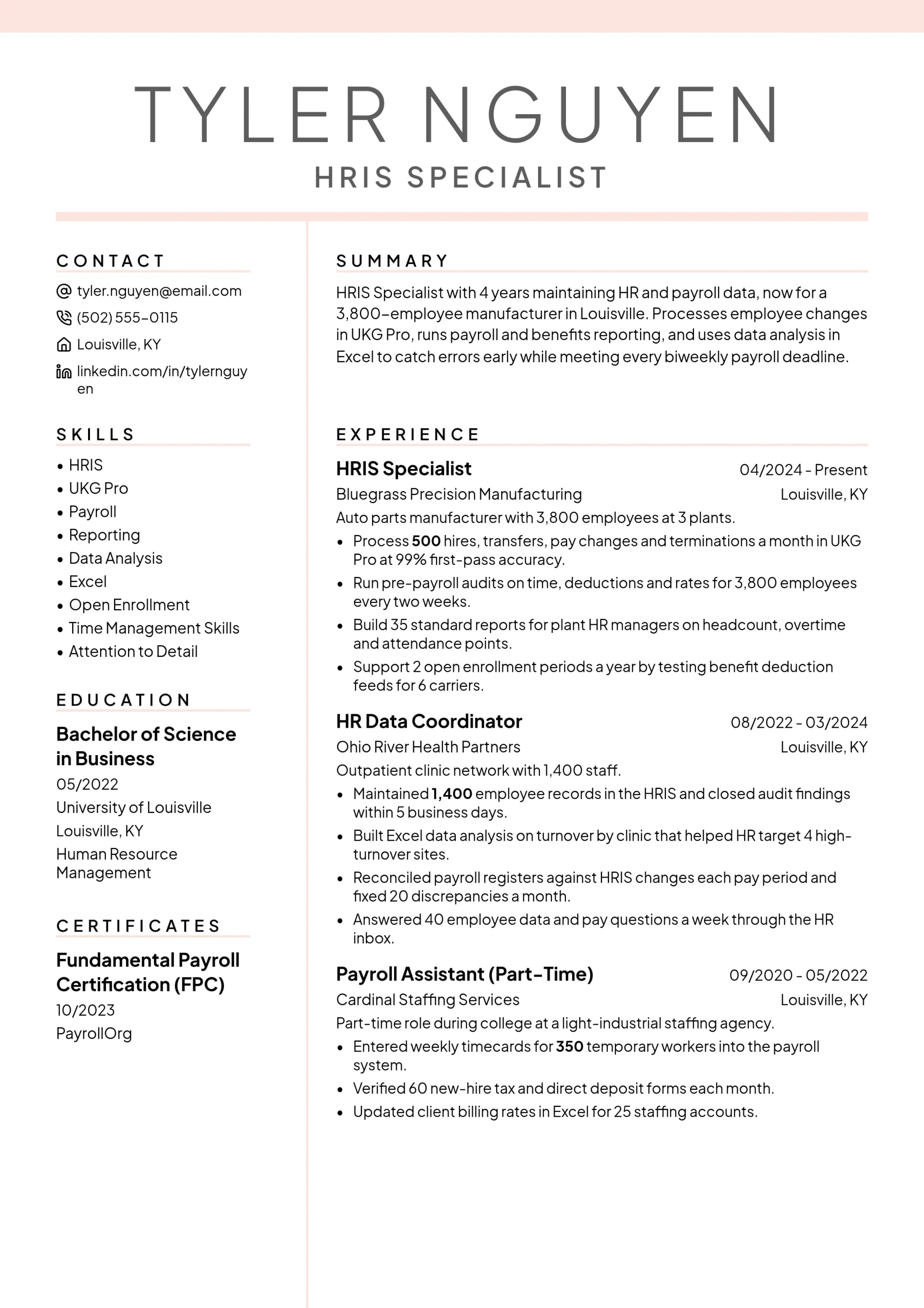 HRIS Specialist resume example
