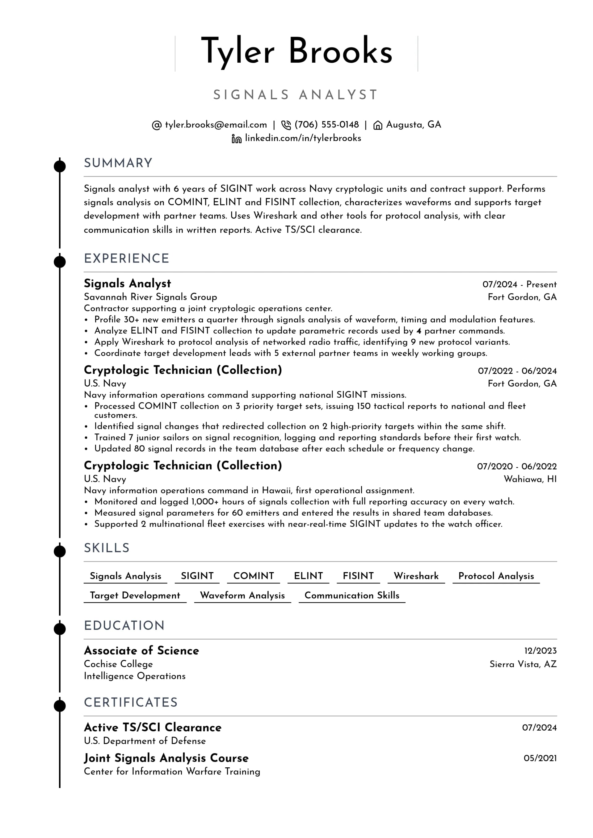Imagery Analyst resume example