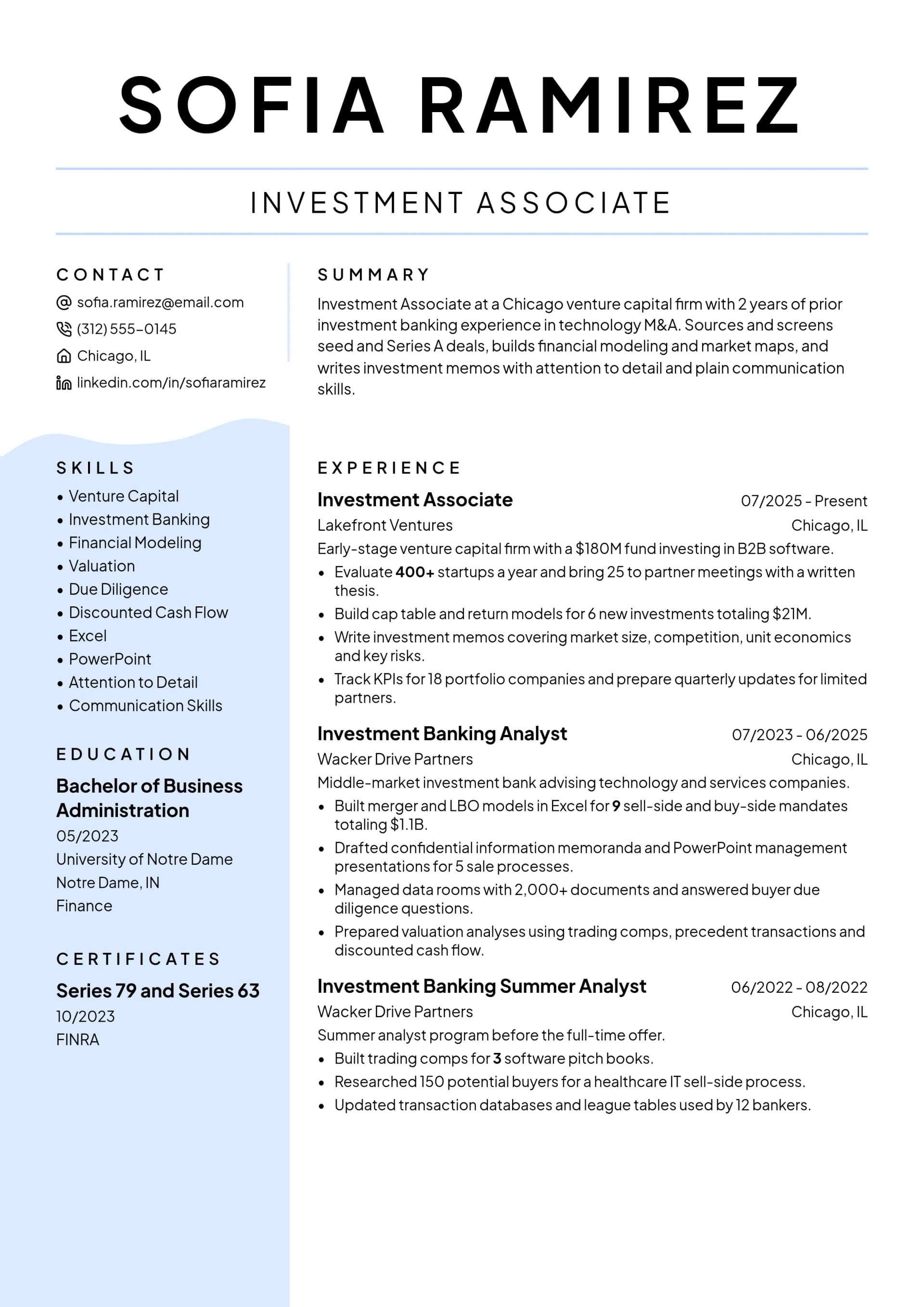 Investment Associate resume example