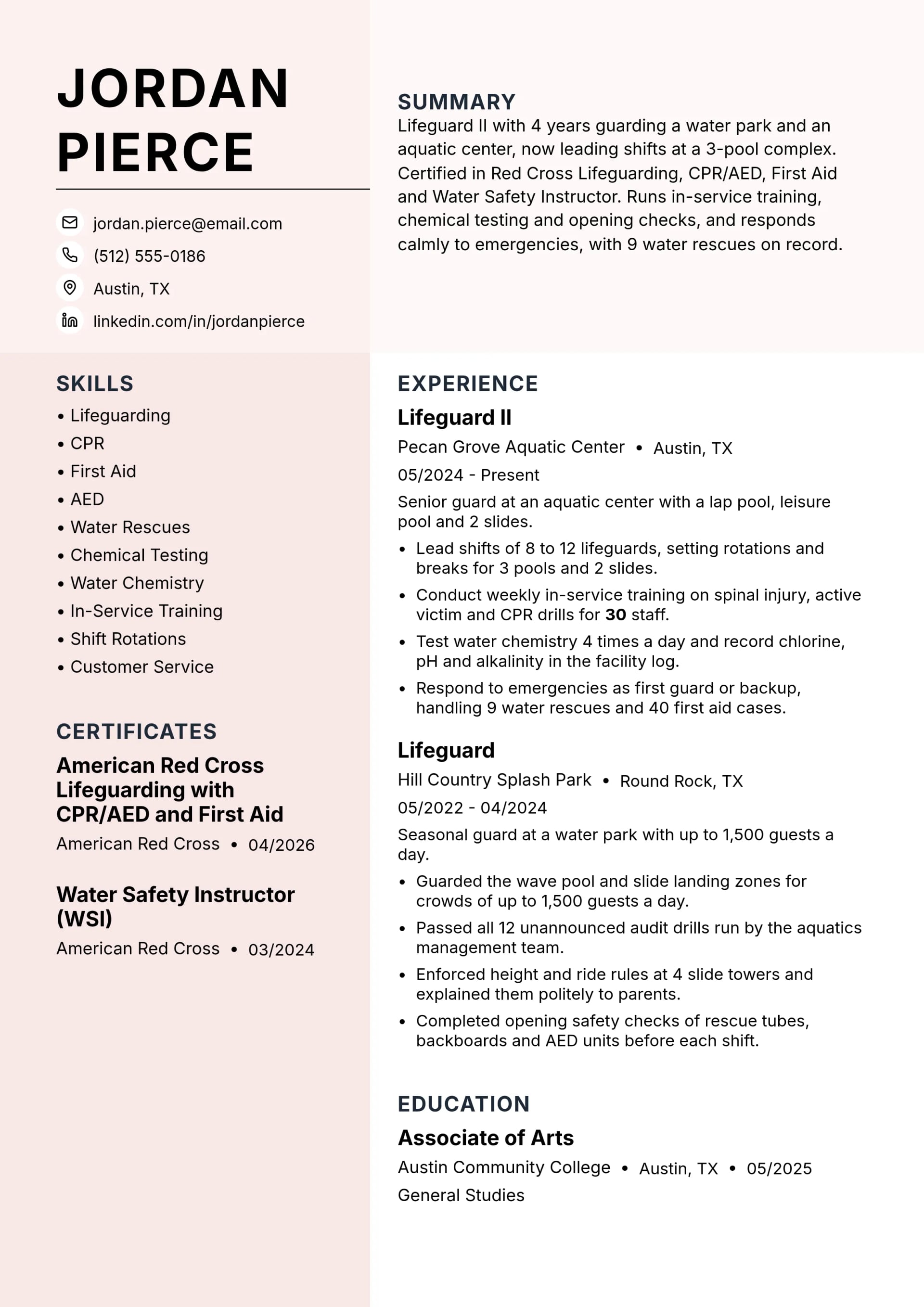 Lifeguard II resume example