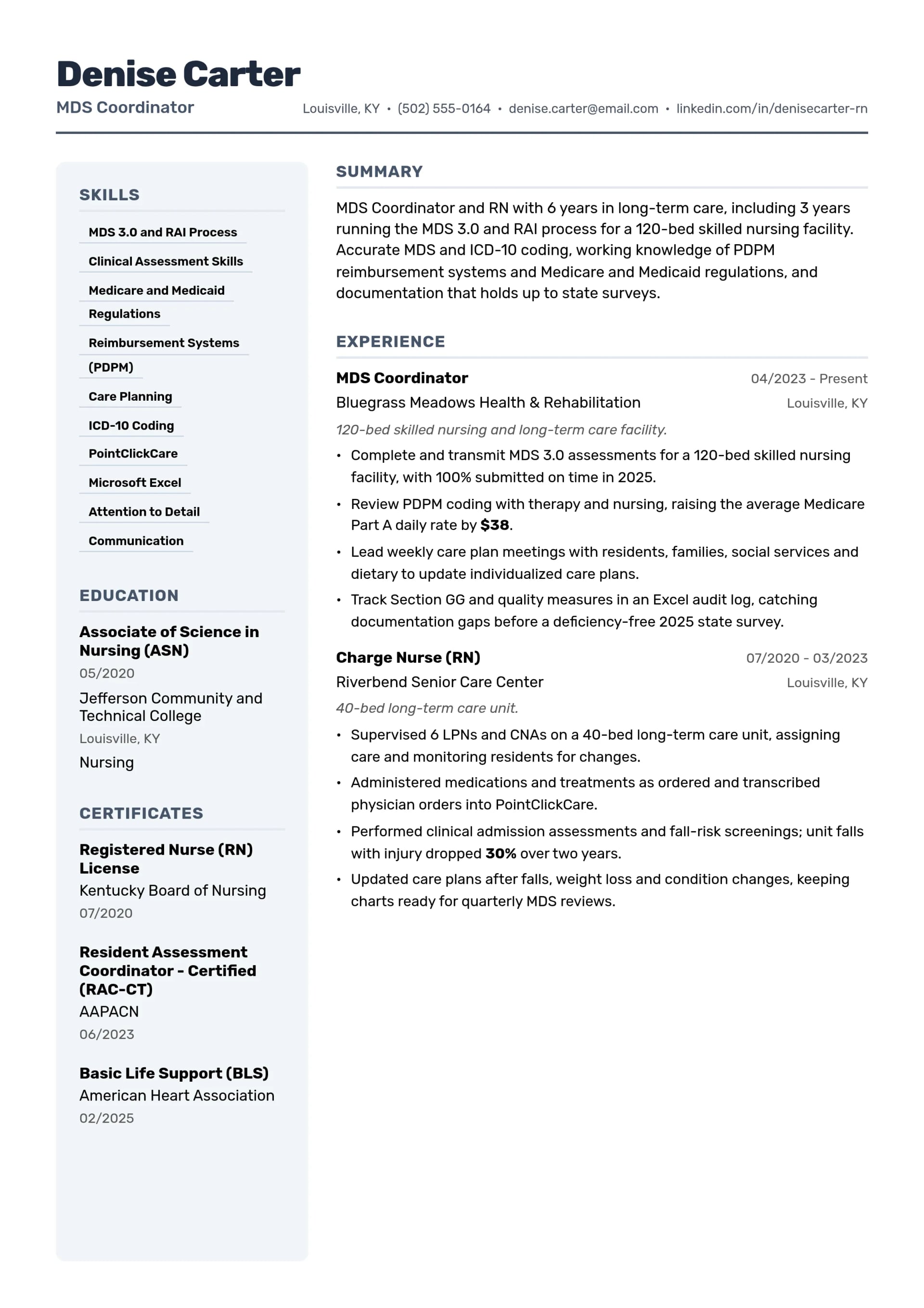 MDS Coordinator resume example