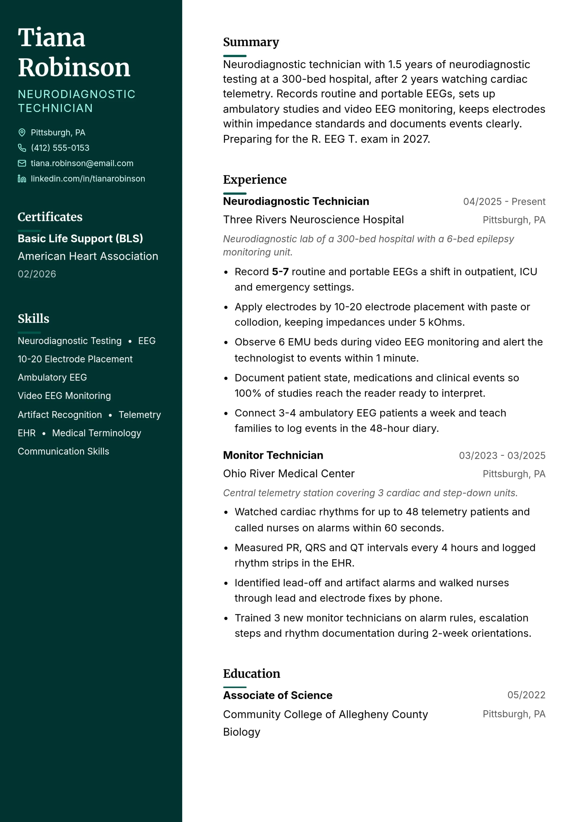 Neurodiagnostic Technician resume example
