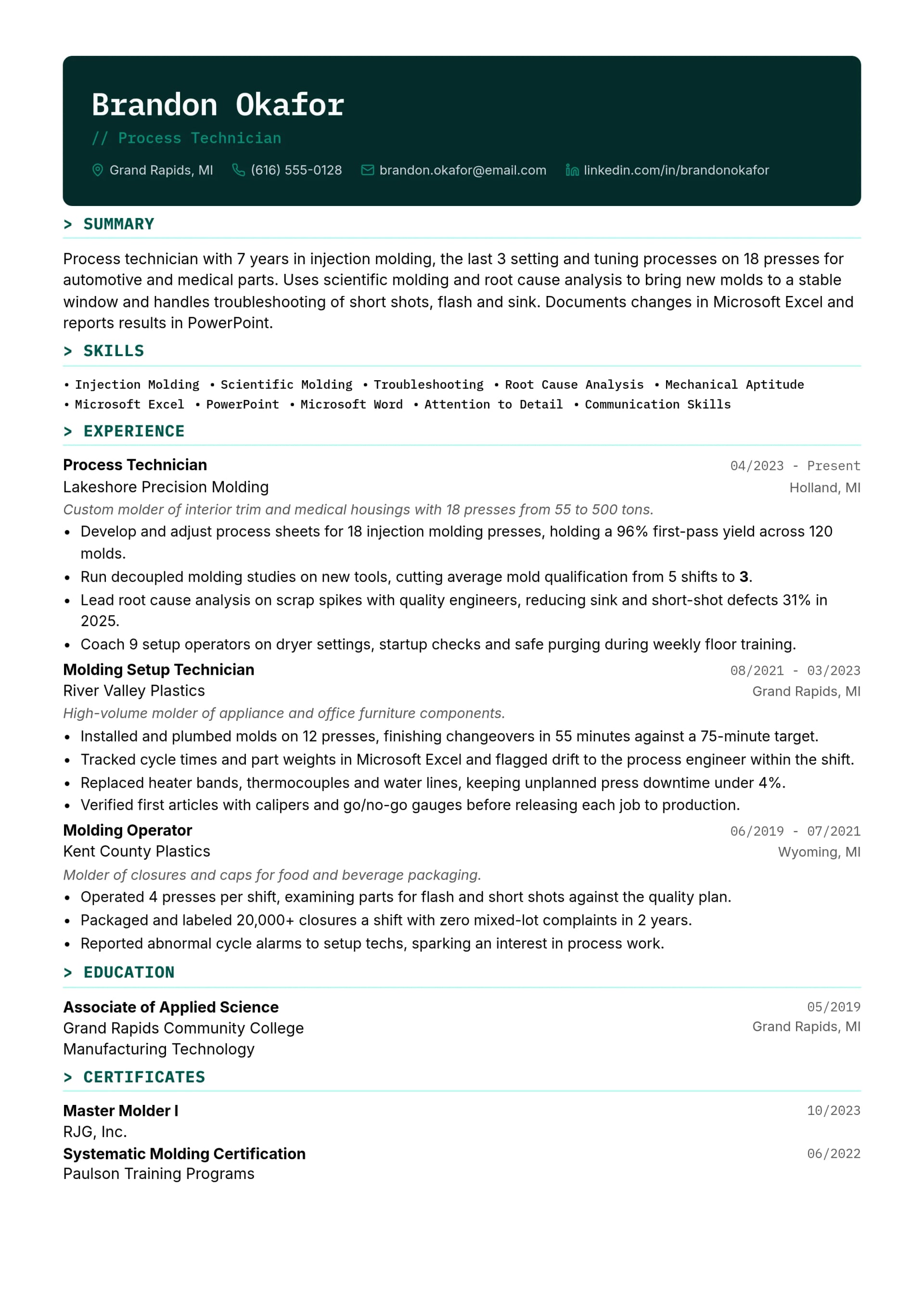 Process Technician resume example