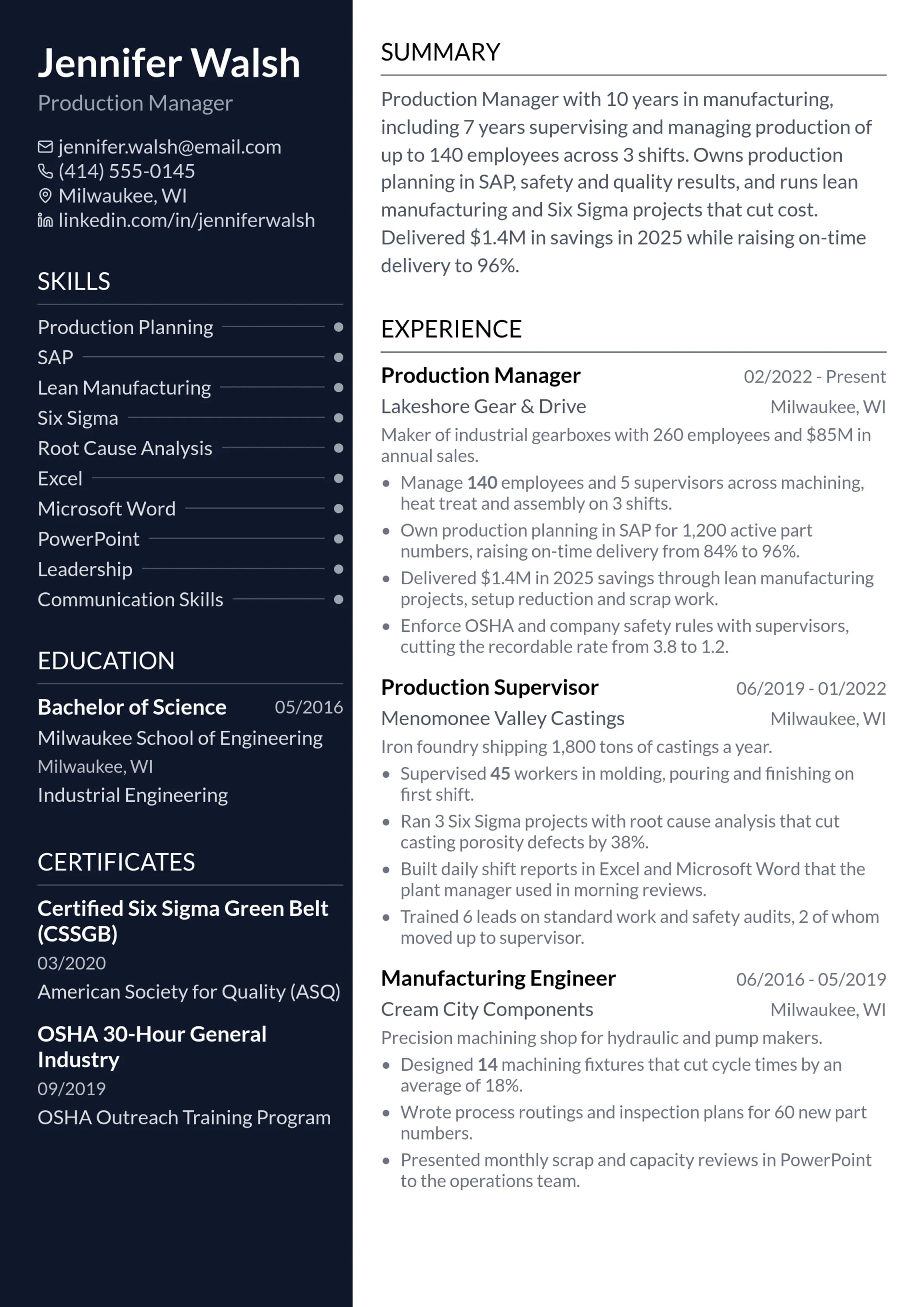 Production Manager Resume Examples for 2026 (12 One-Page Samples)