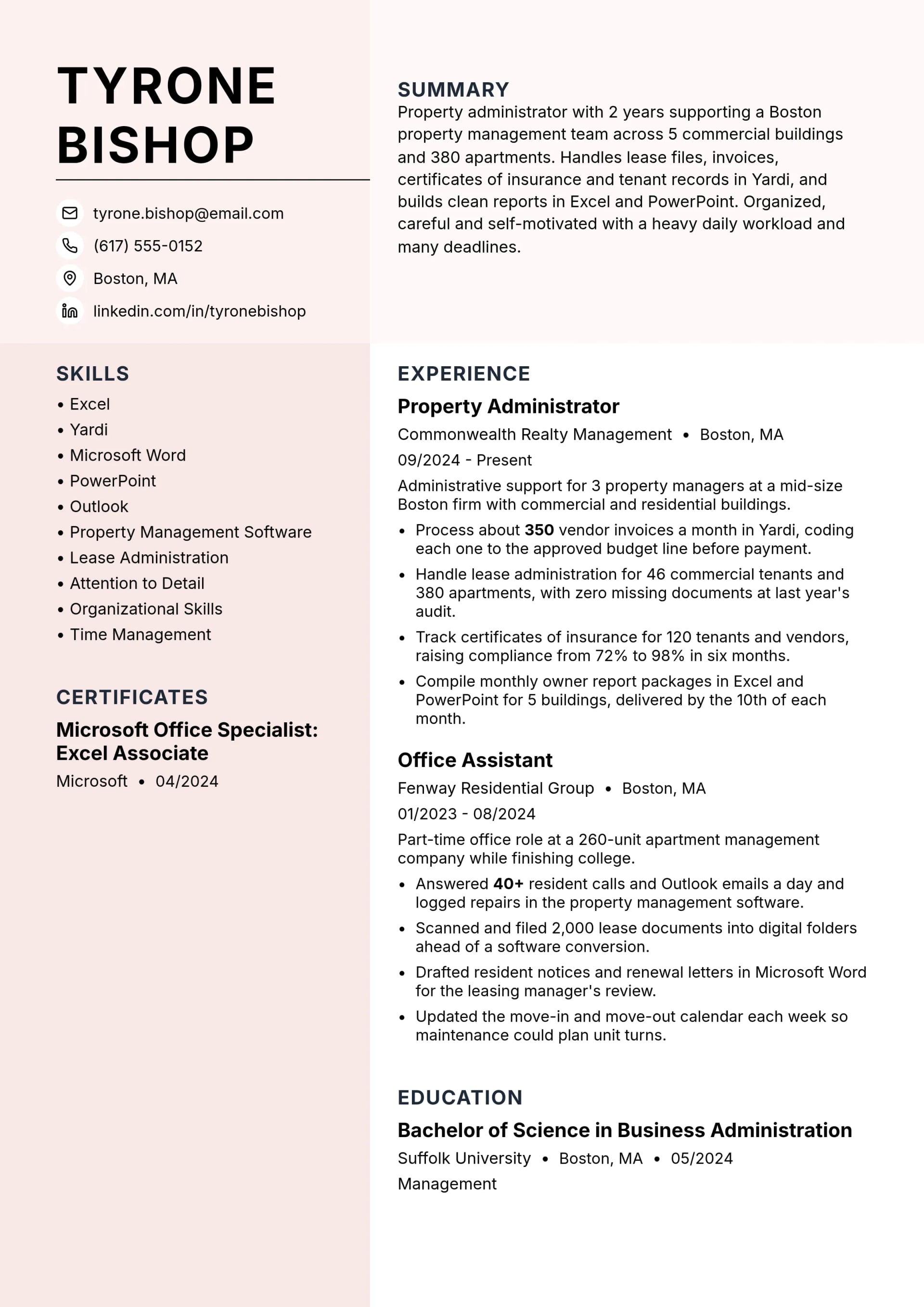 Property Administrator resume example