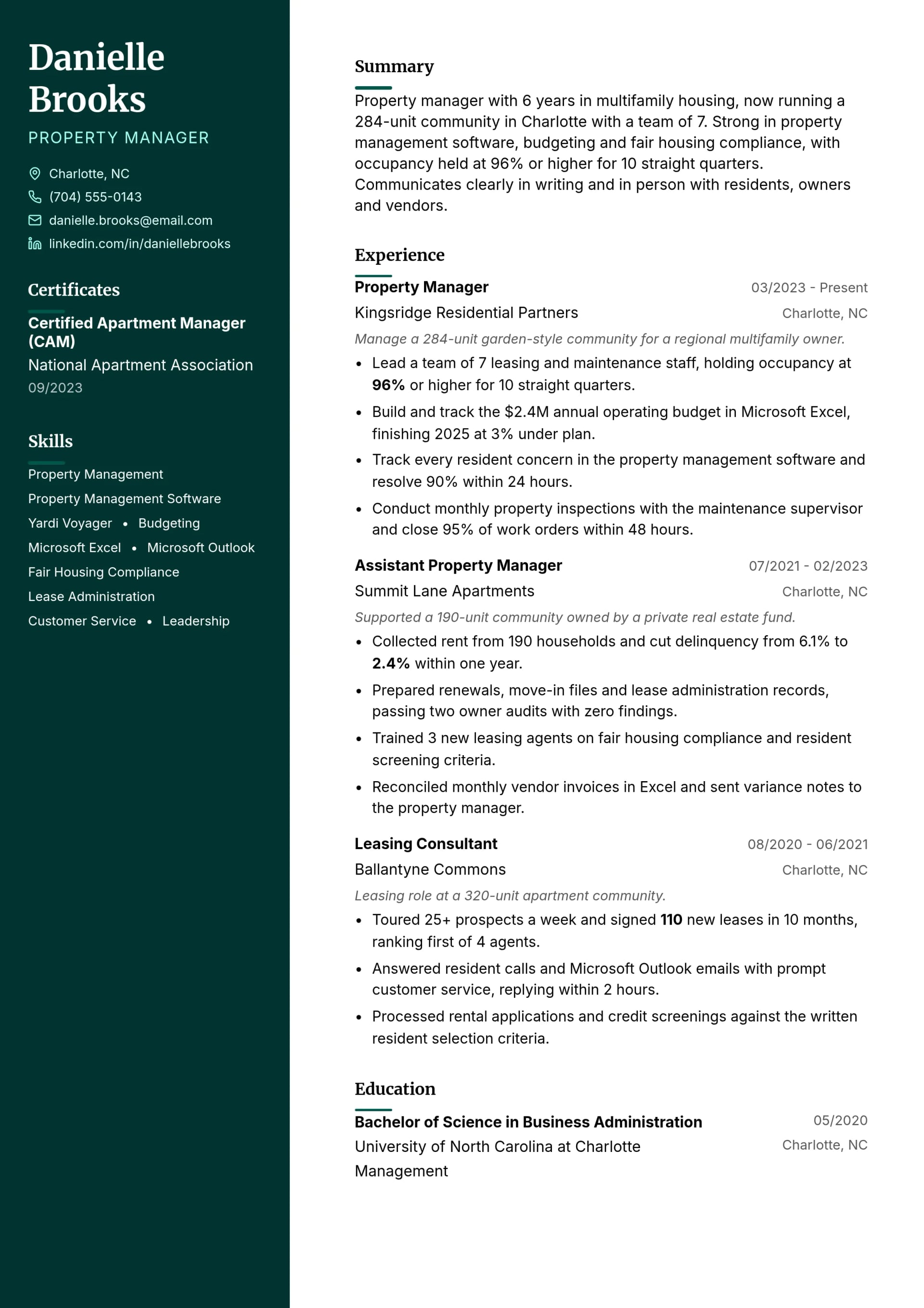 Property Manager resume example