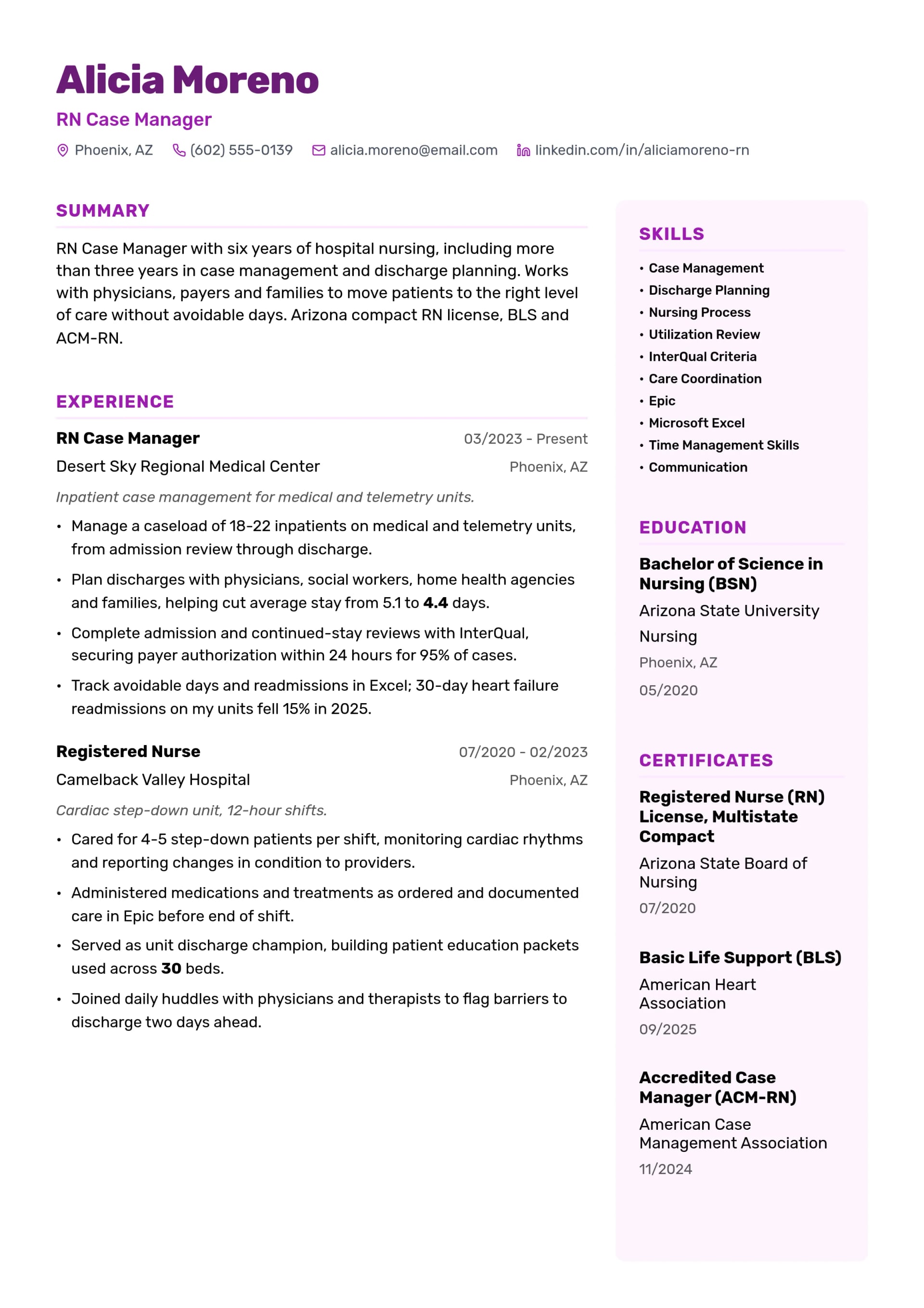 RN Case Manager resume example