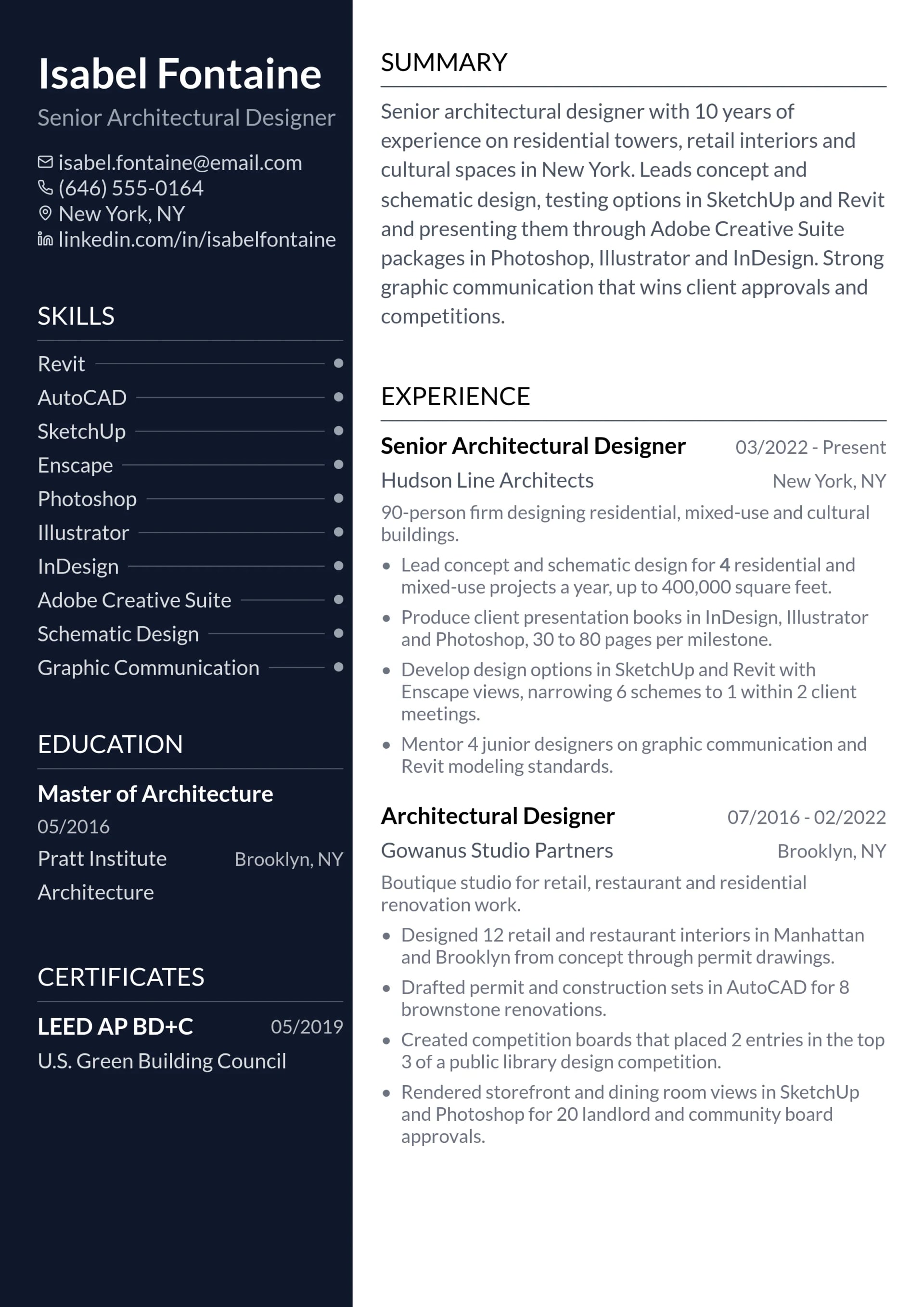 Senior Architectural Designer resume example