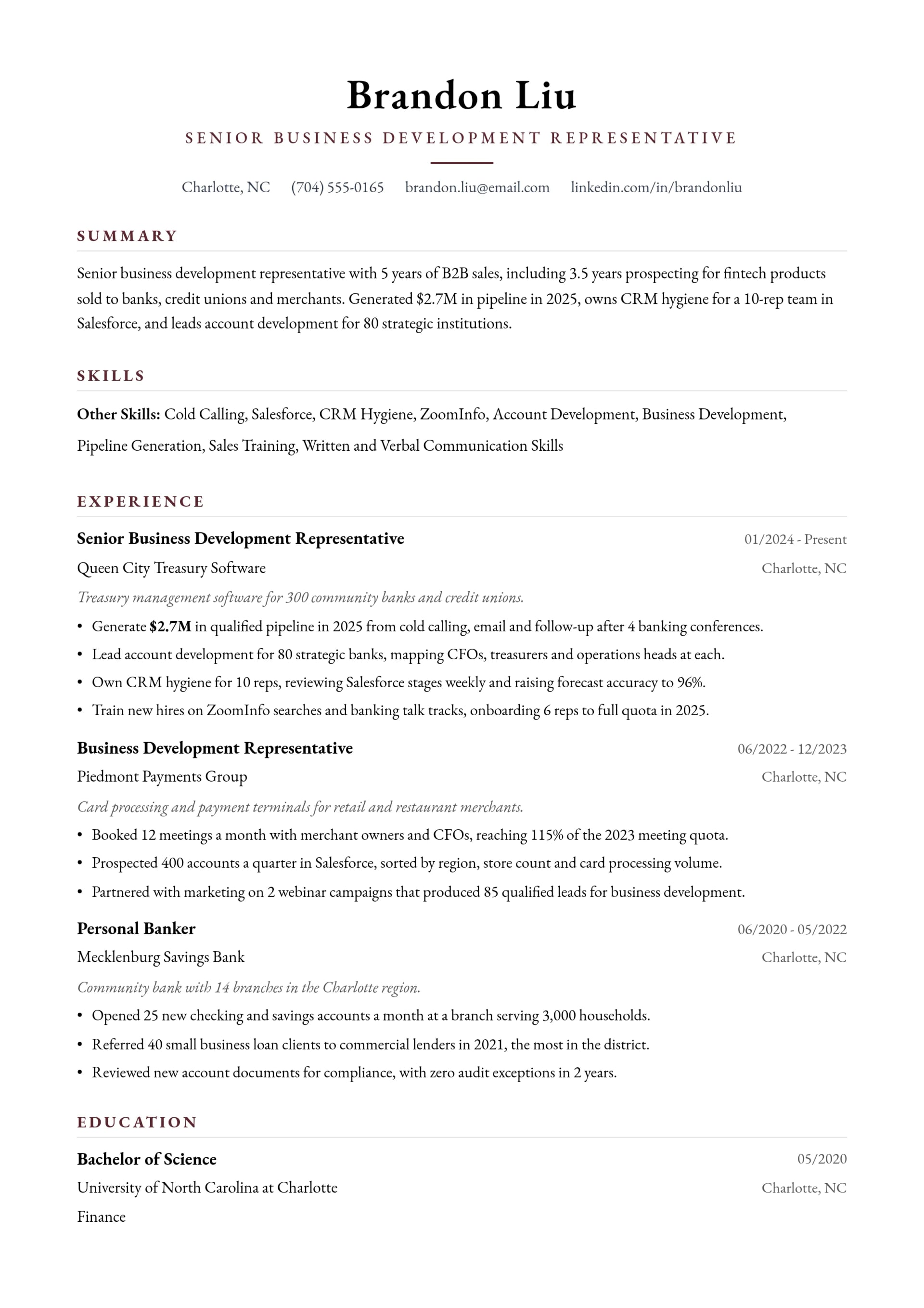 Senior Business Development Representative resume example