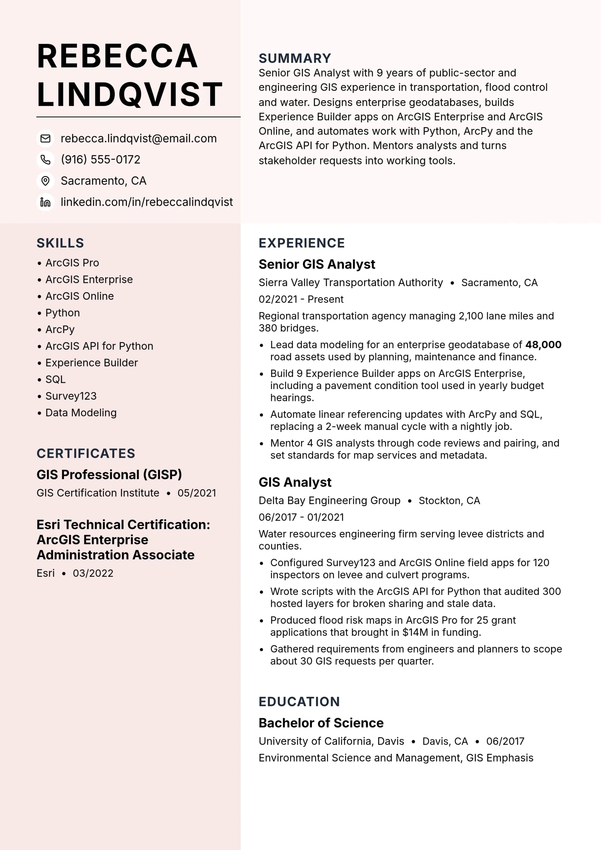 Senior GIS Analyst resume example
