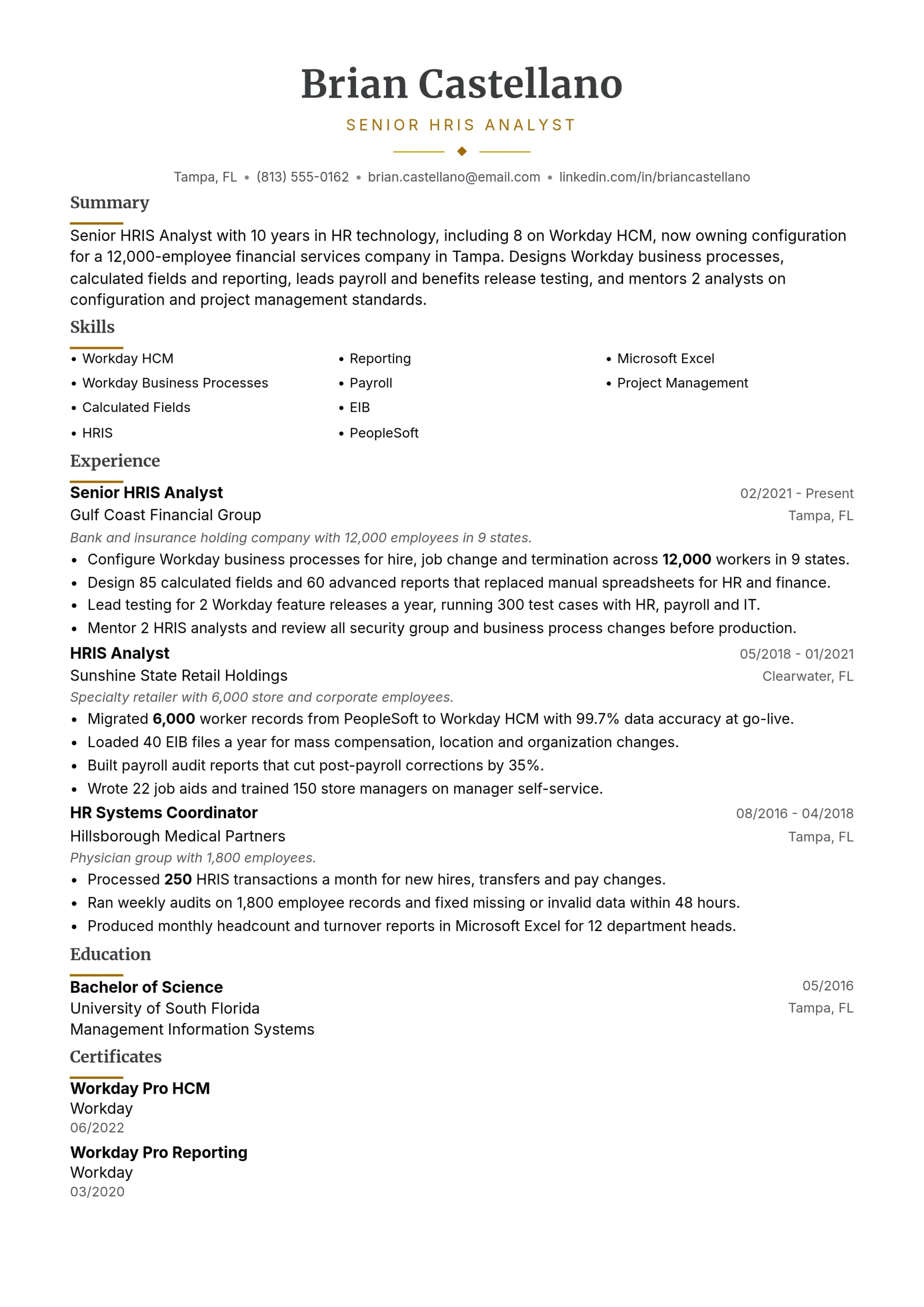 Senior HRIS Analyst resume example