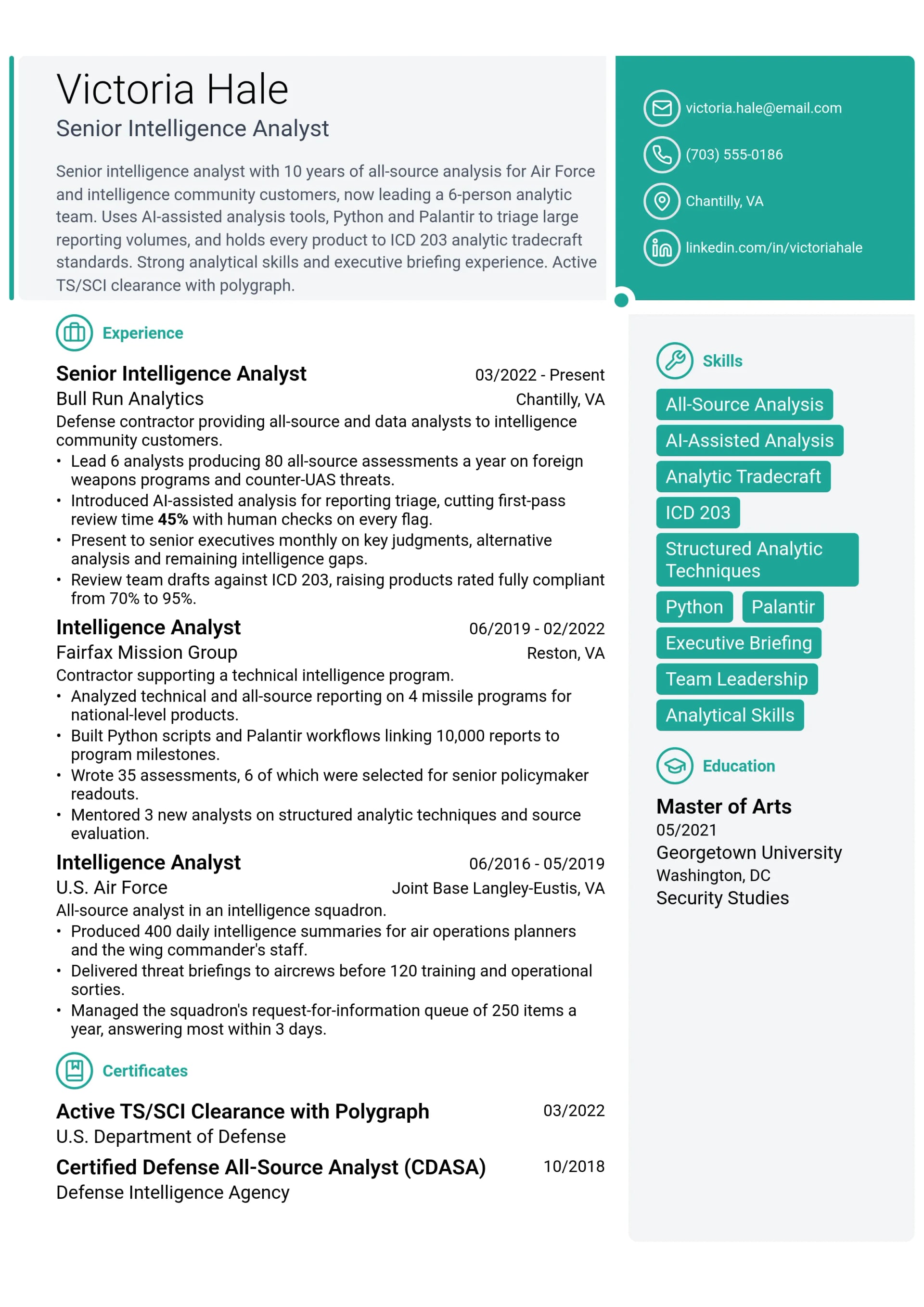 Senior Intelligence Analyst resume example