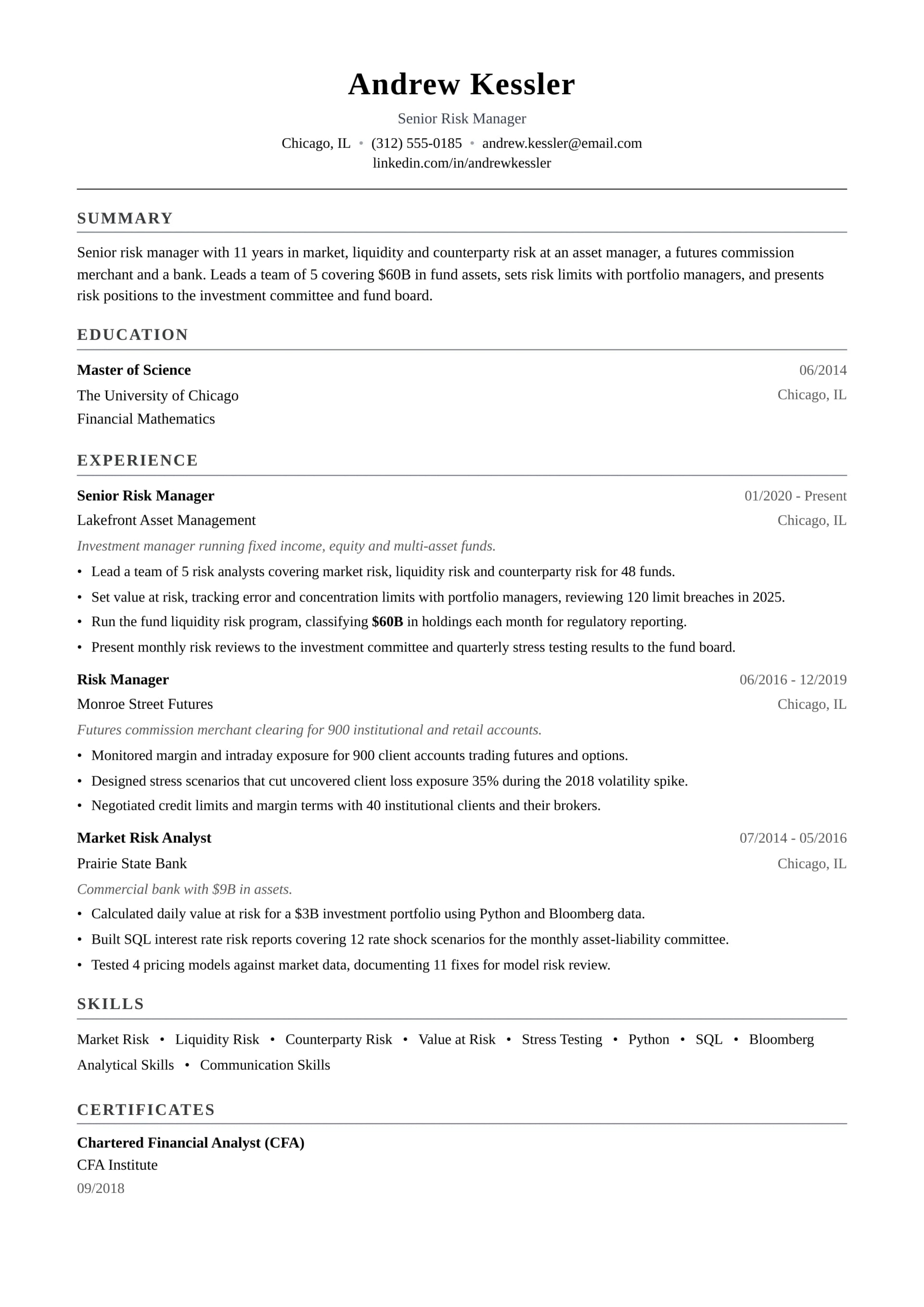 Senior Risk Manager resume example