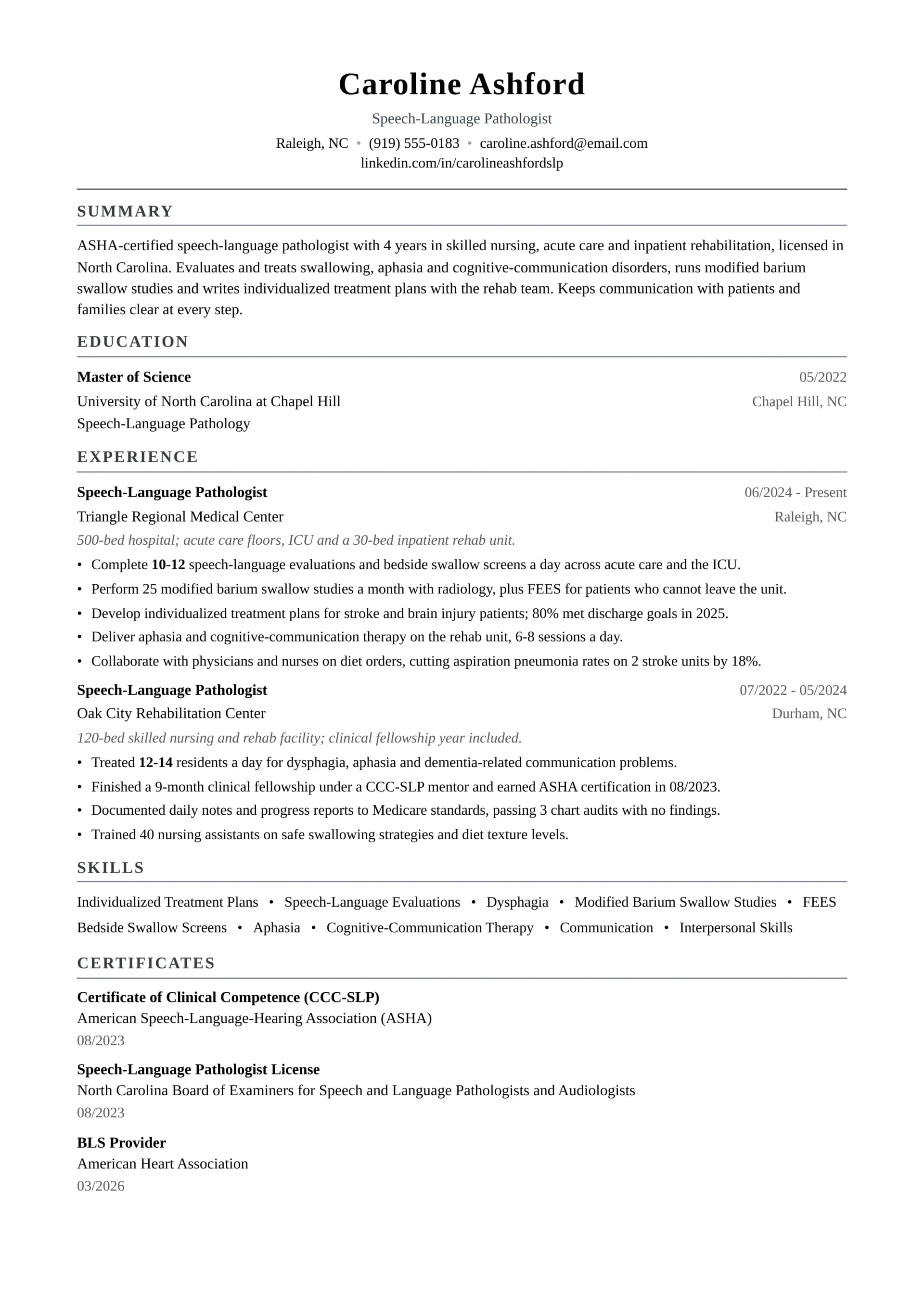 Speech-Language Pathologist resume example