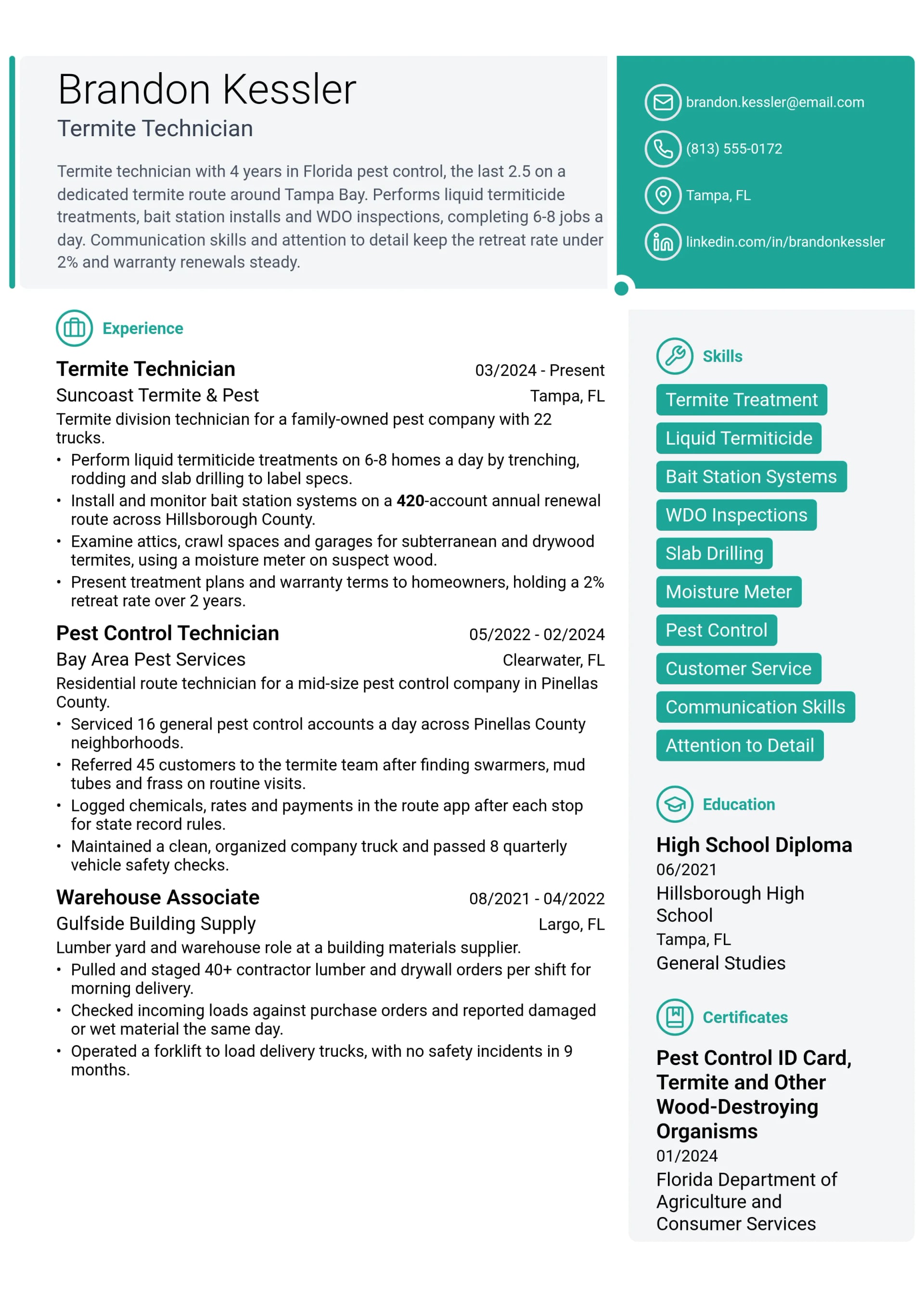 Termite Technician resume example