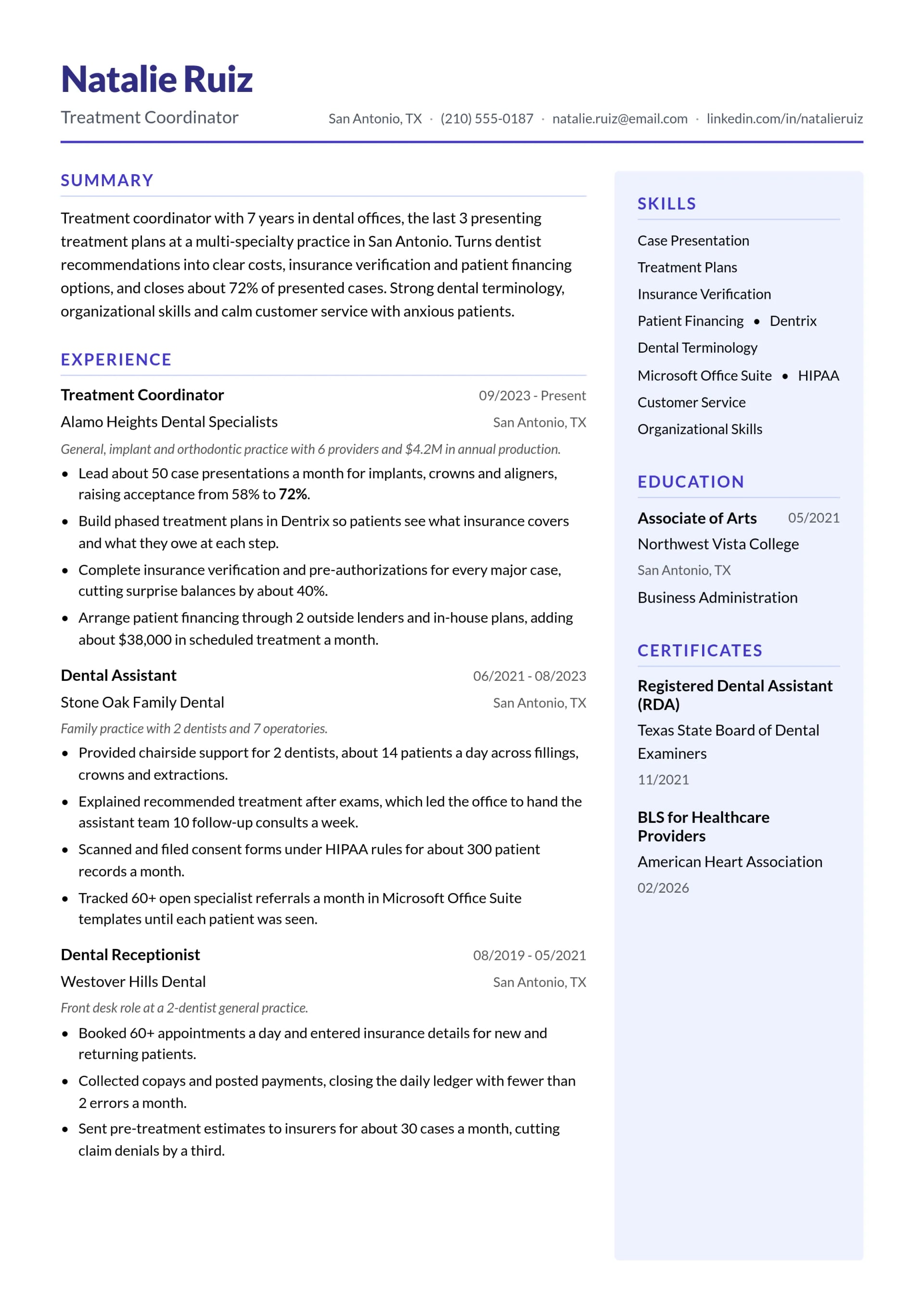 Treatment Coordinator resume example