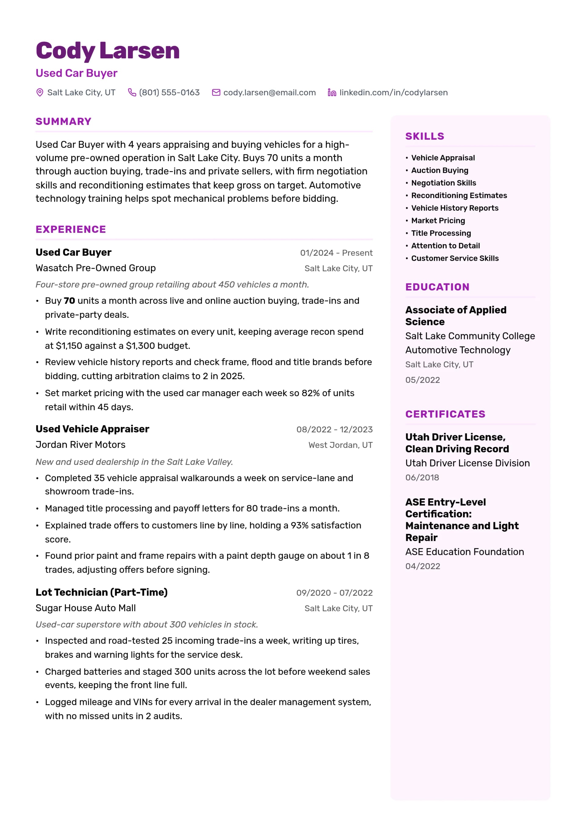 Used Car Buyer resume example