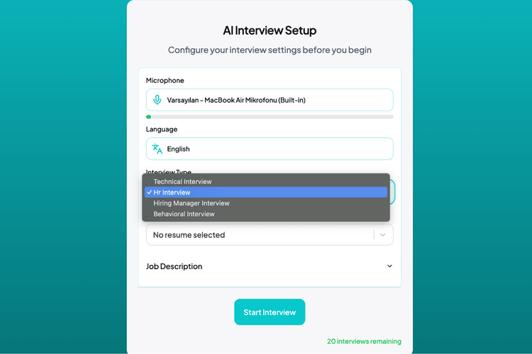 Interactive AI interview practice interface showing real-time coaching and feedback