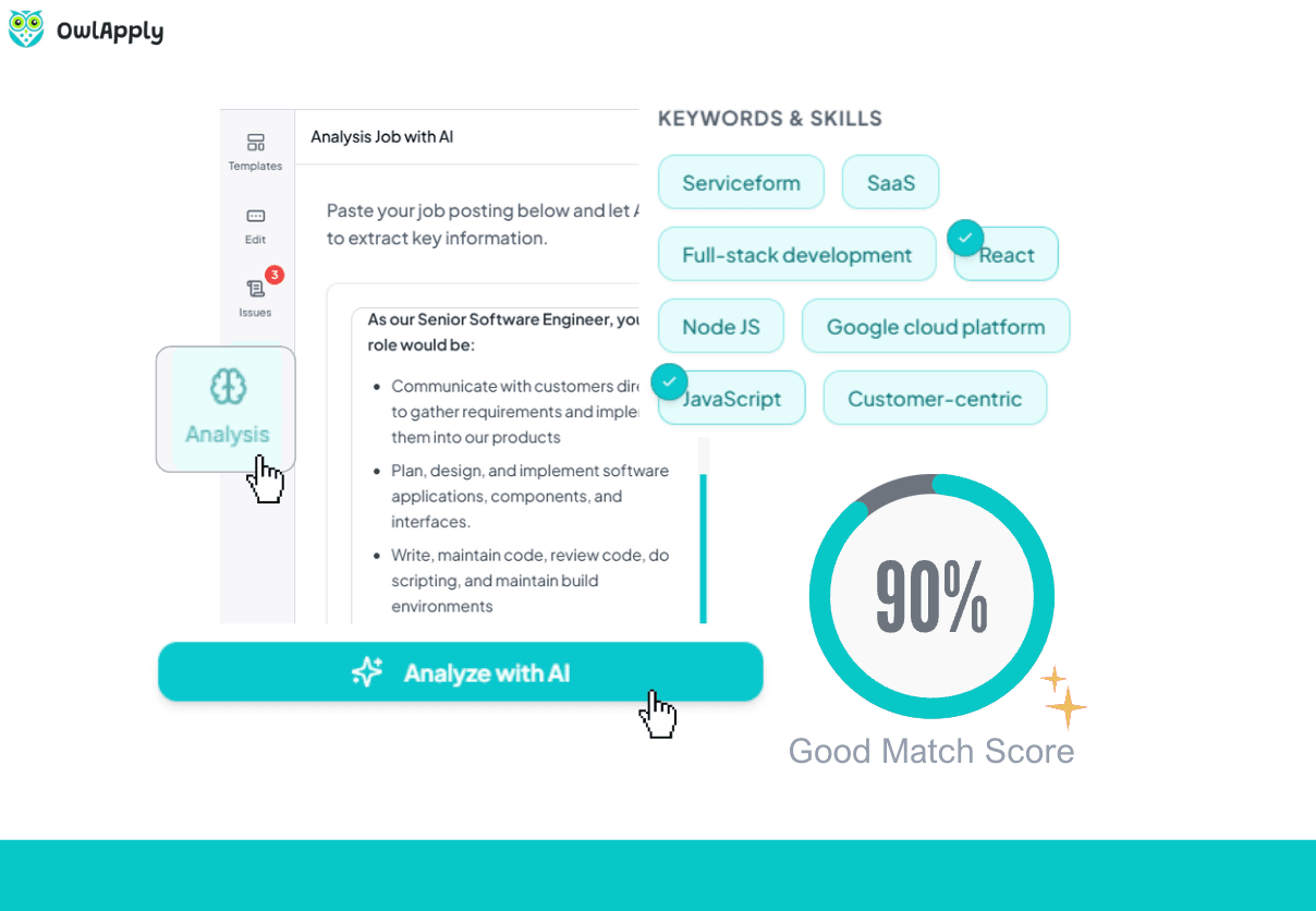 Panel interactivo que muestra el creador de currículum y análisis comparativo de ofertas de trabajo
