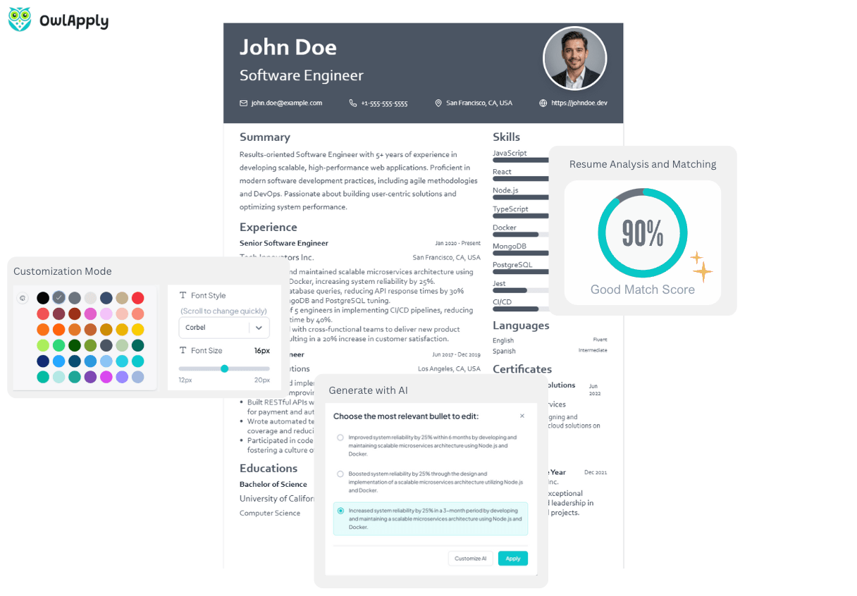 Resume scoring dashboard showing detailed feedback and suggestions