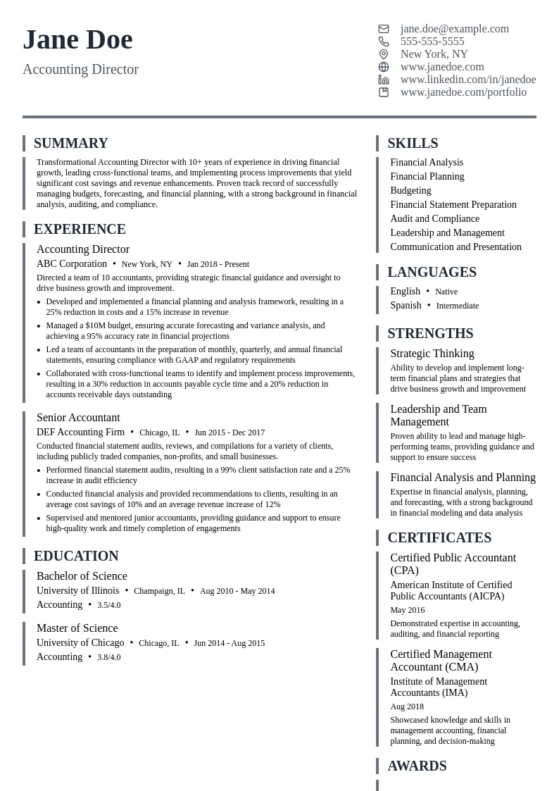 Accounting Director resume example