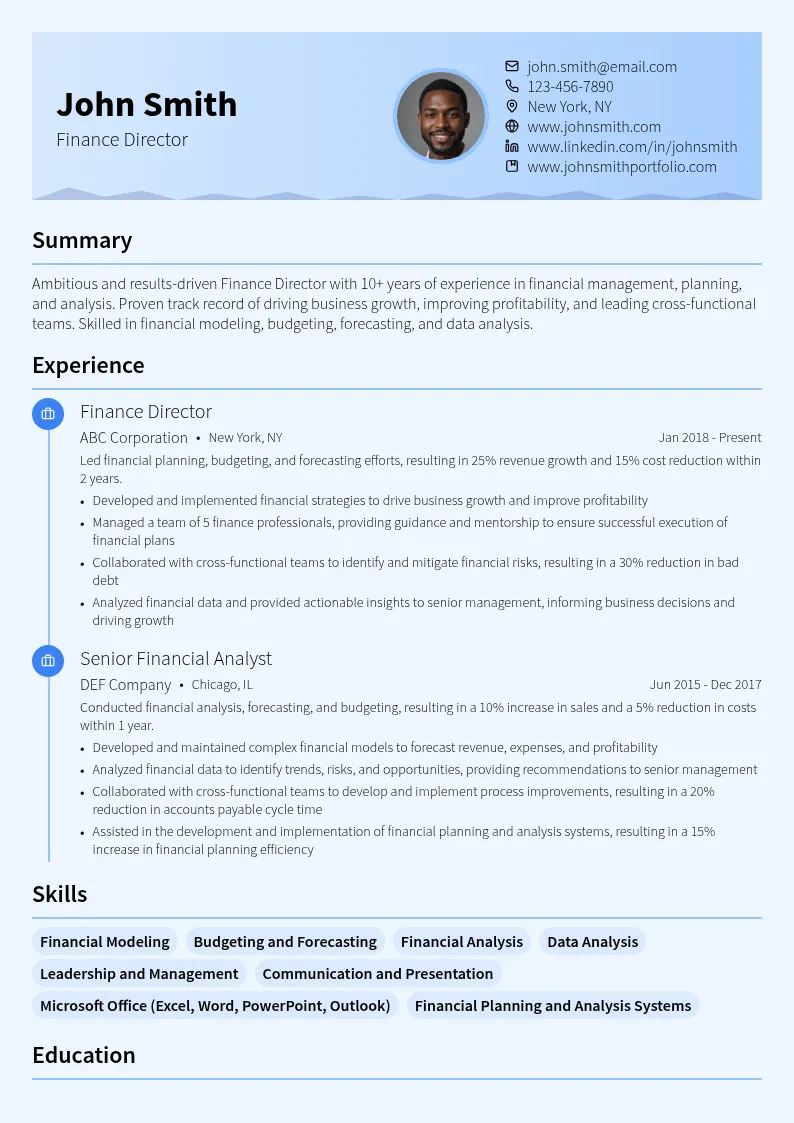 Finance Director resume example