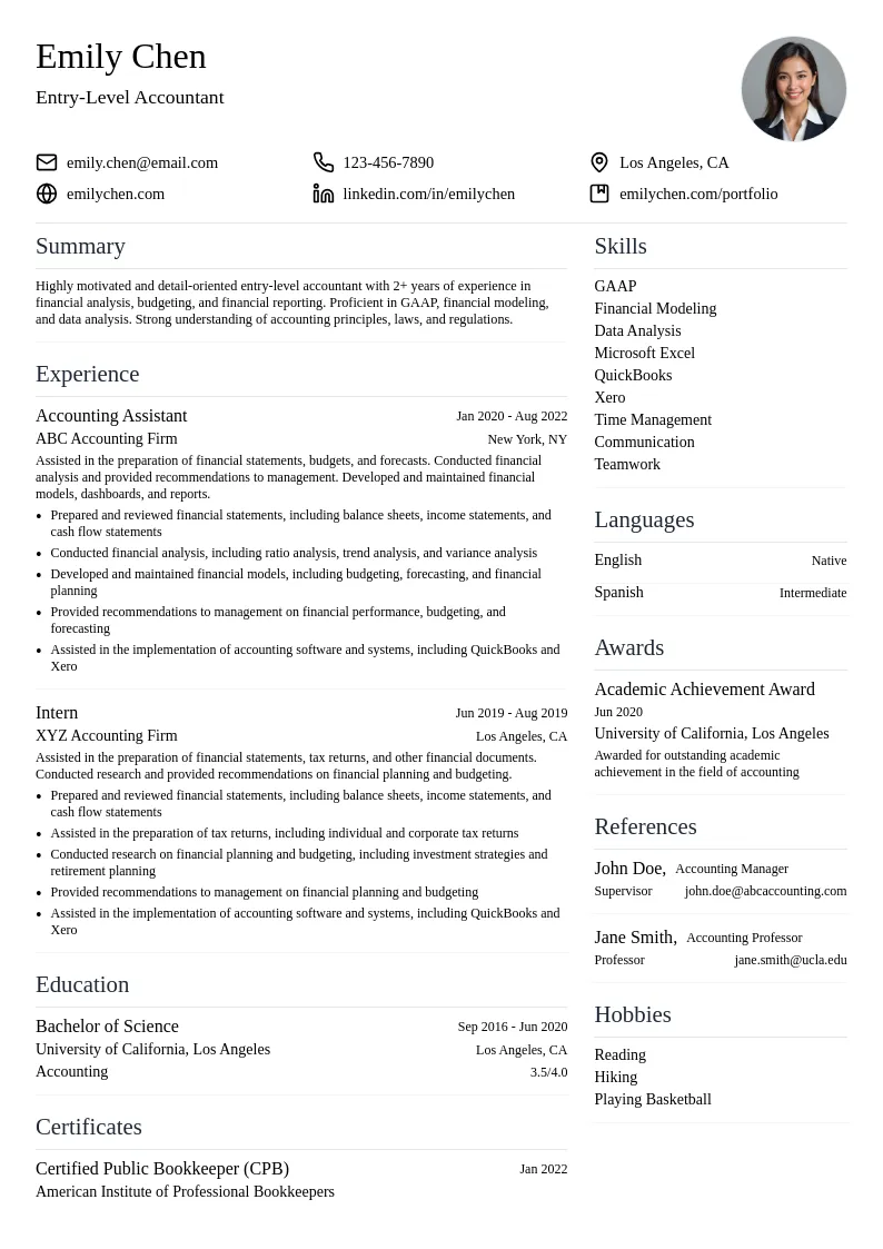 Entry-Level Accountant resume example