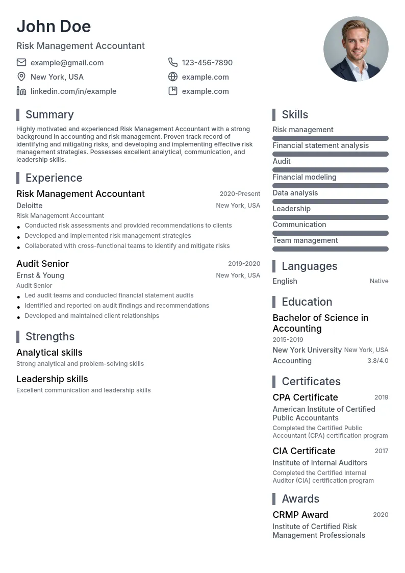 Risk Management Accountant resume example