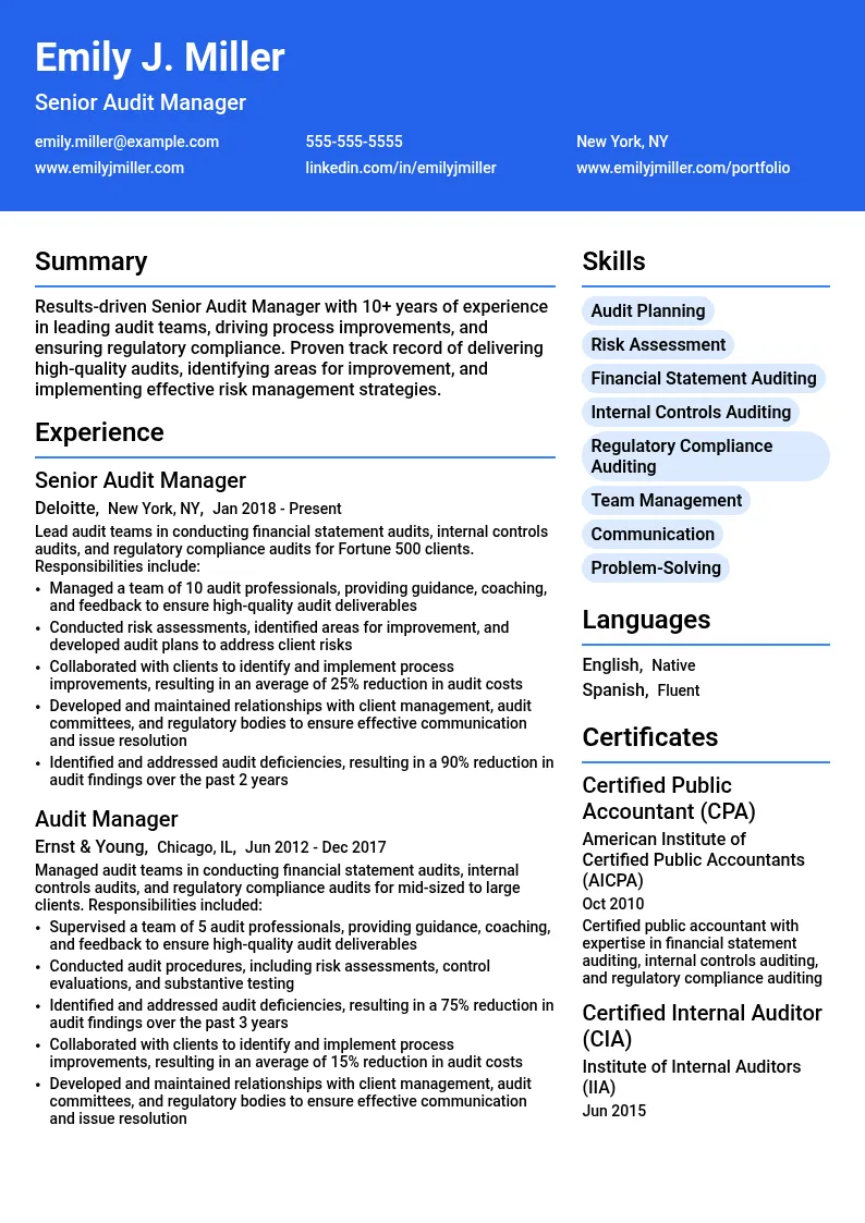 Senior Audit Manager resume example
