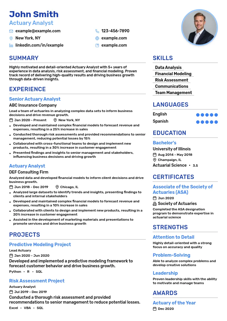 Actuary Analyst resume example
