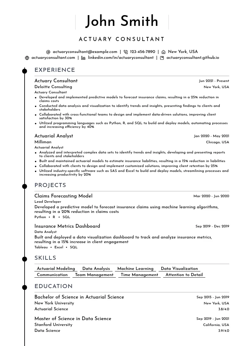 Actuary Consultant resume example
