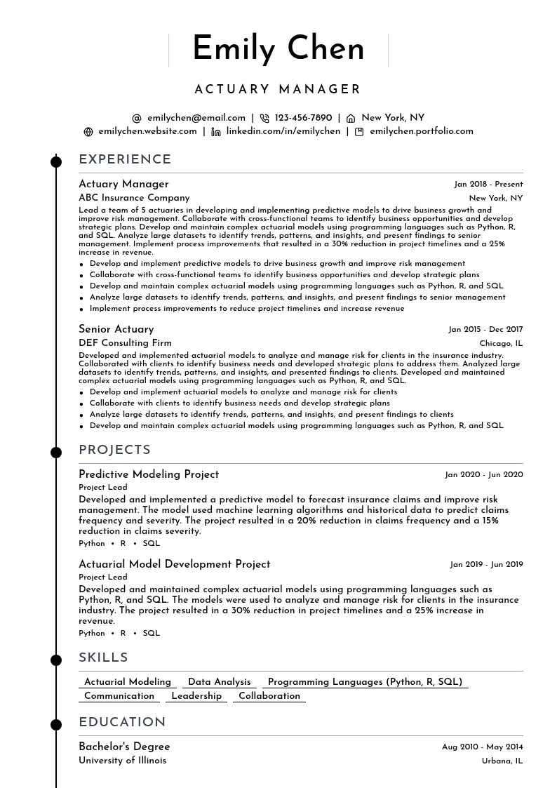 Actuary Manager resume example