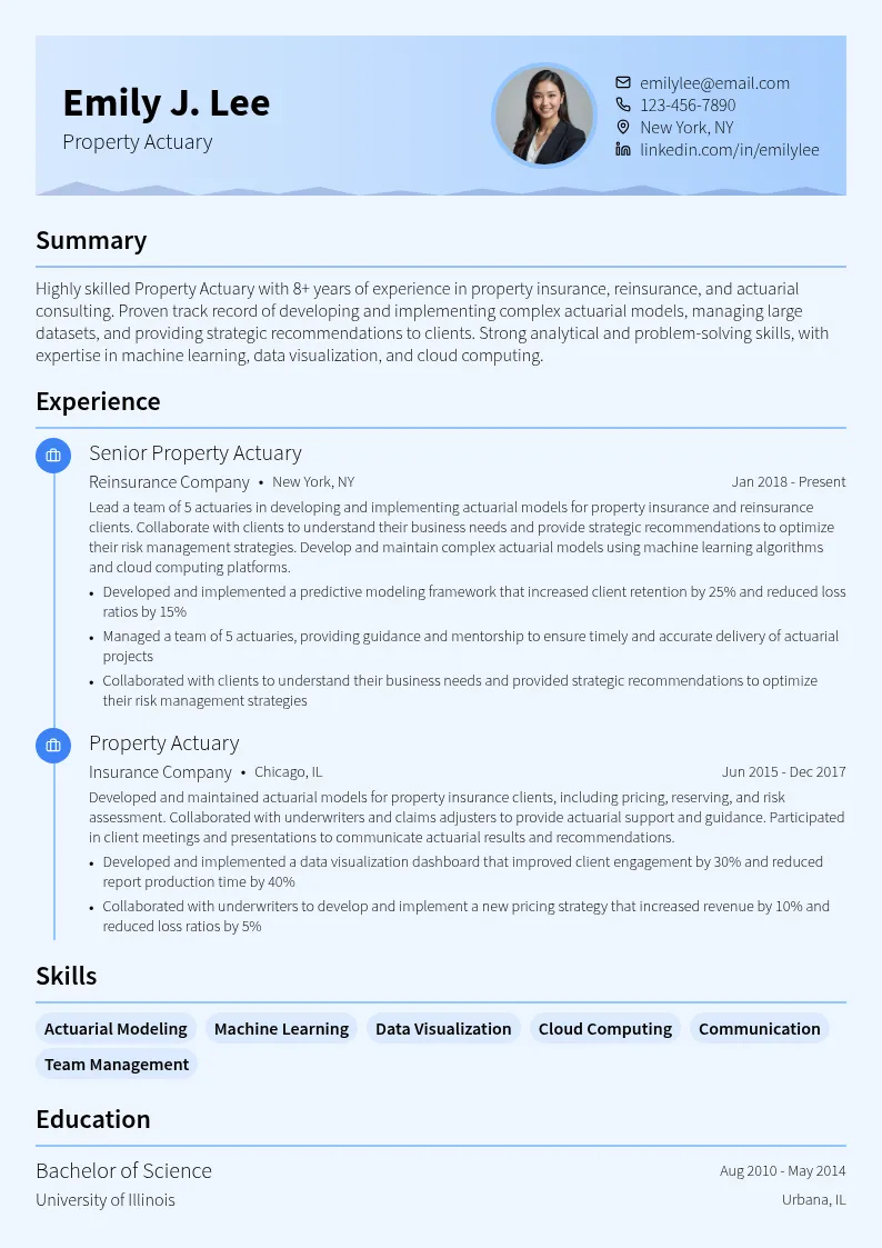 Property Actuary resume example