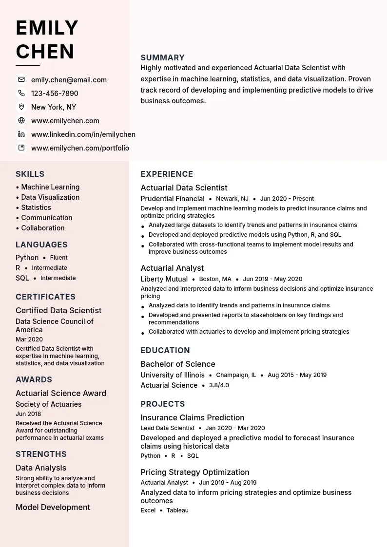 Actuarial Data Scientist resume example