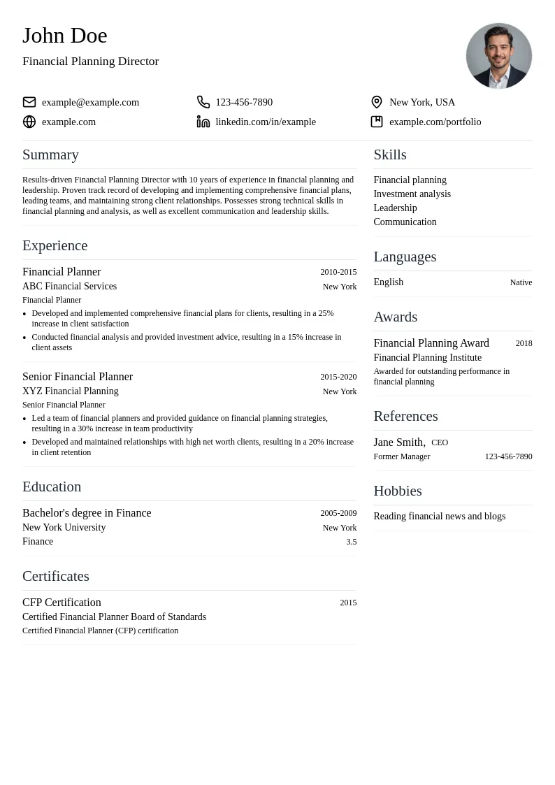 Financial Planning Director resume example