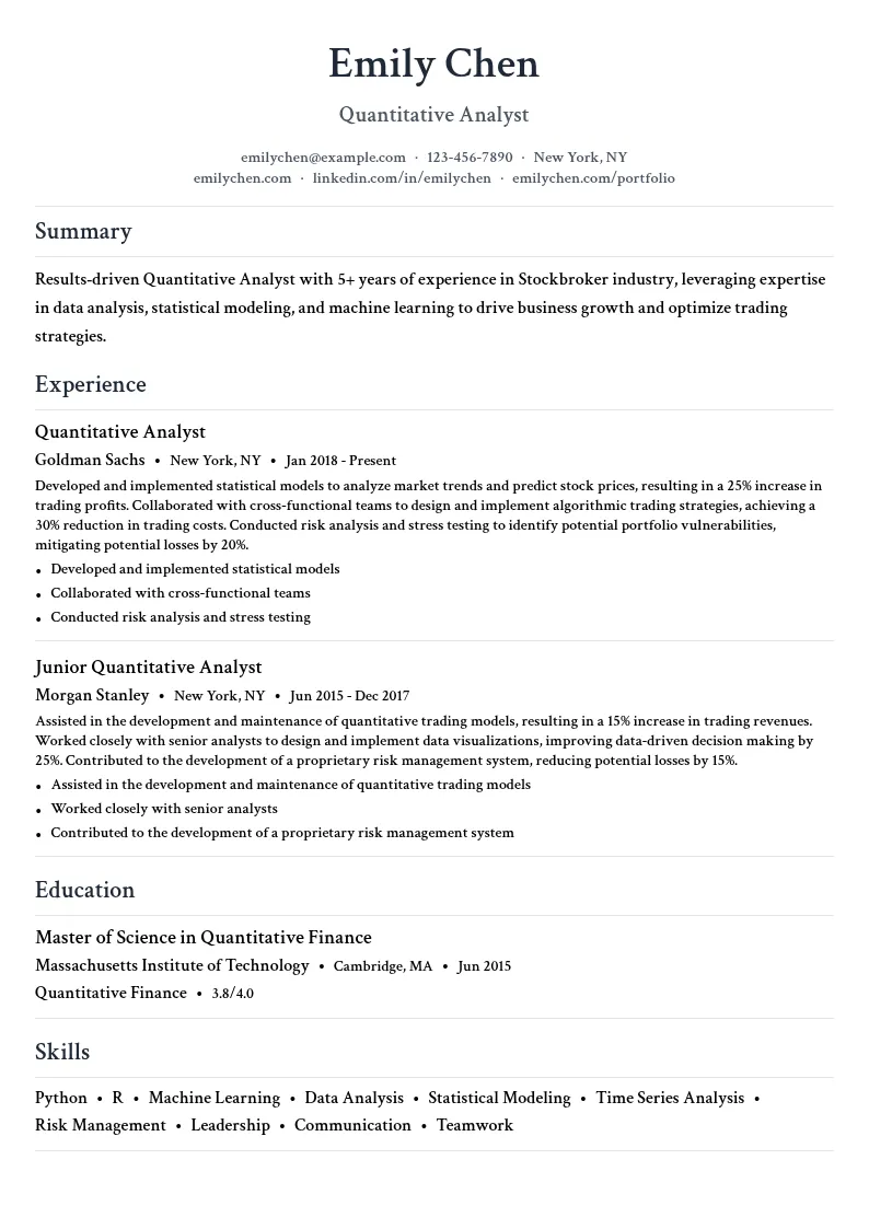 Quantitative Analysis resume example