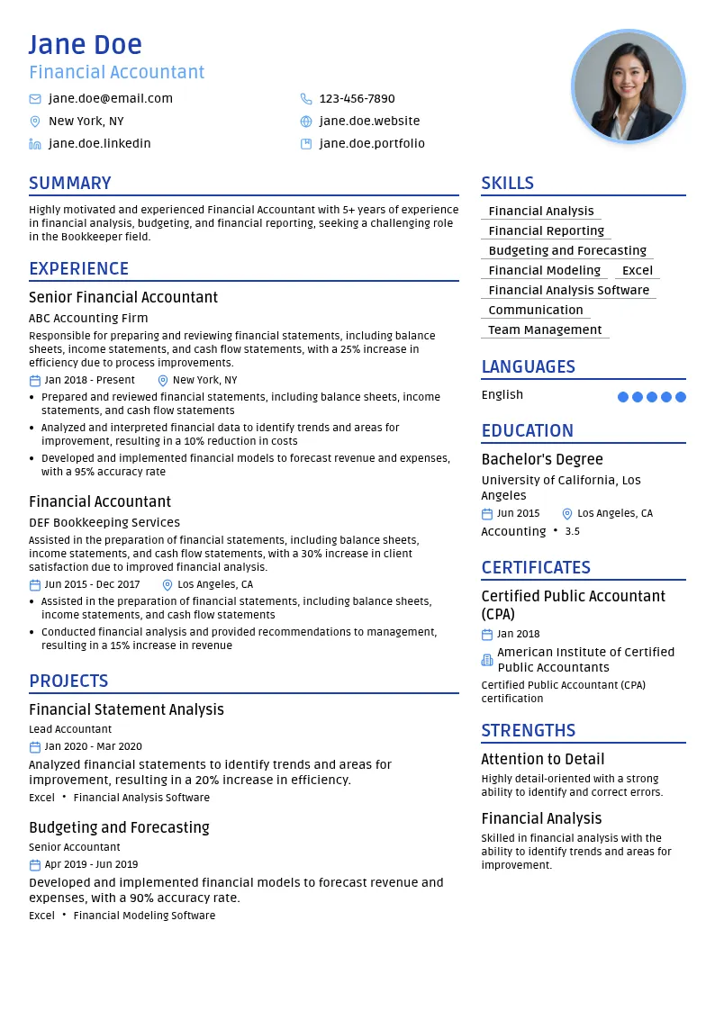 Financial Accountant resume example