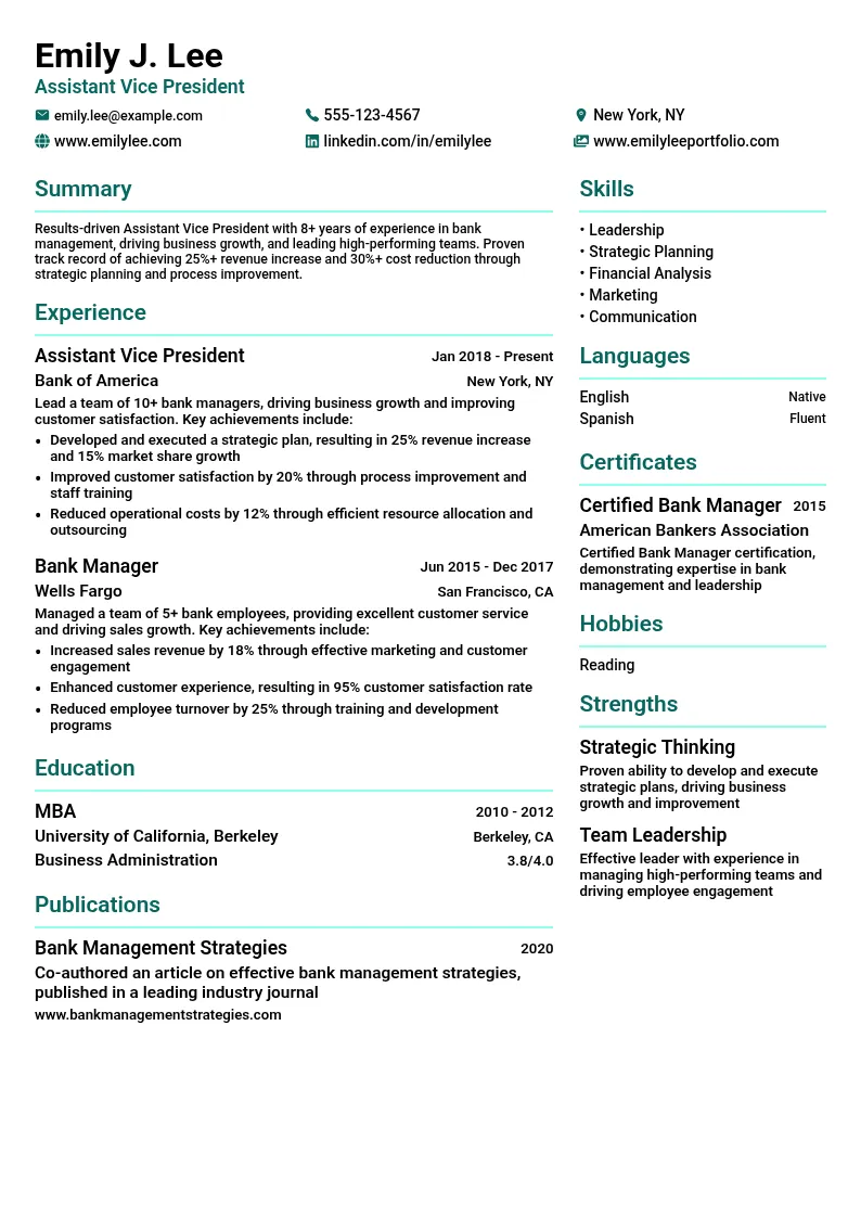 Assistant Vice President resume example