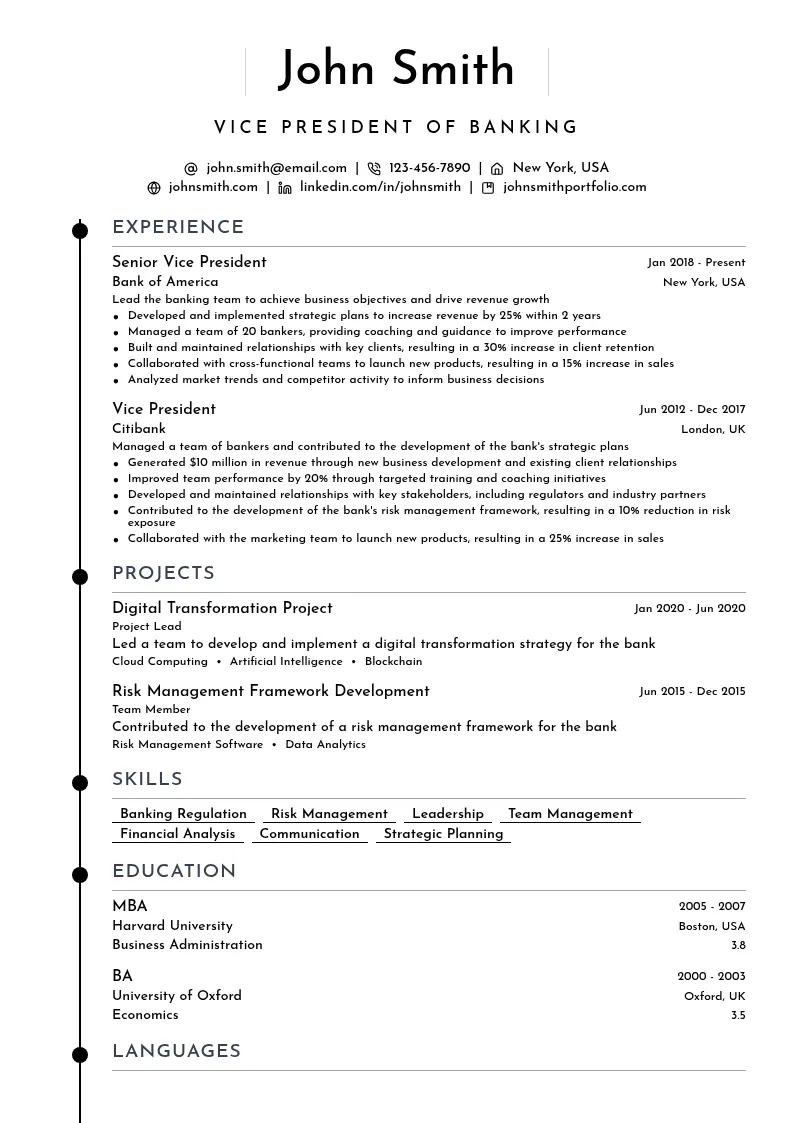 Vice President of Banking resume example